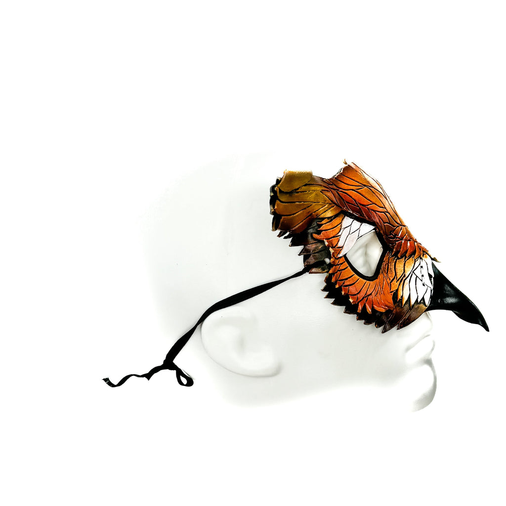 Layered Horned Owl Handmade Genuine Leather Mask In Sienna Shades Rockwell Masks