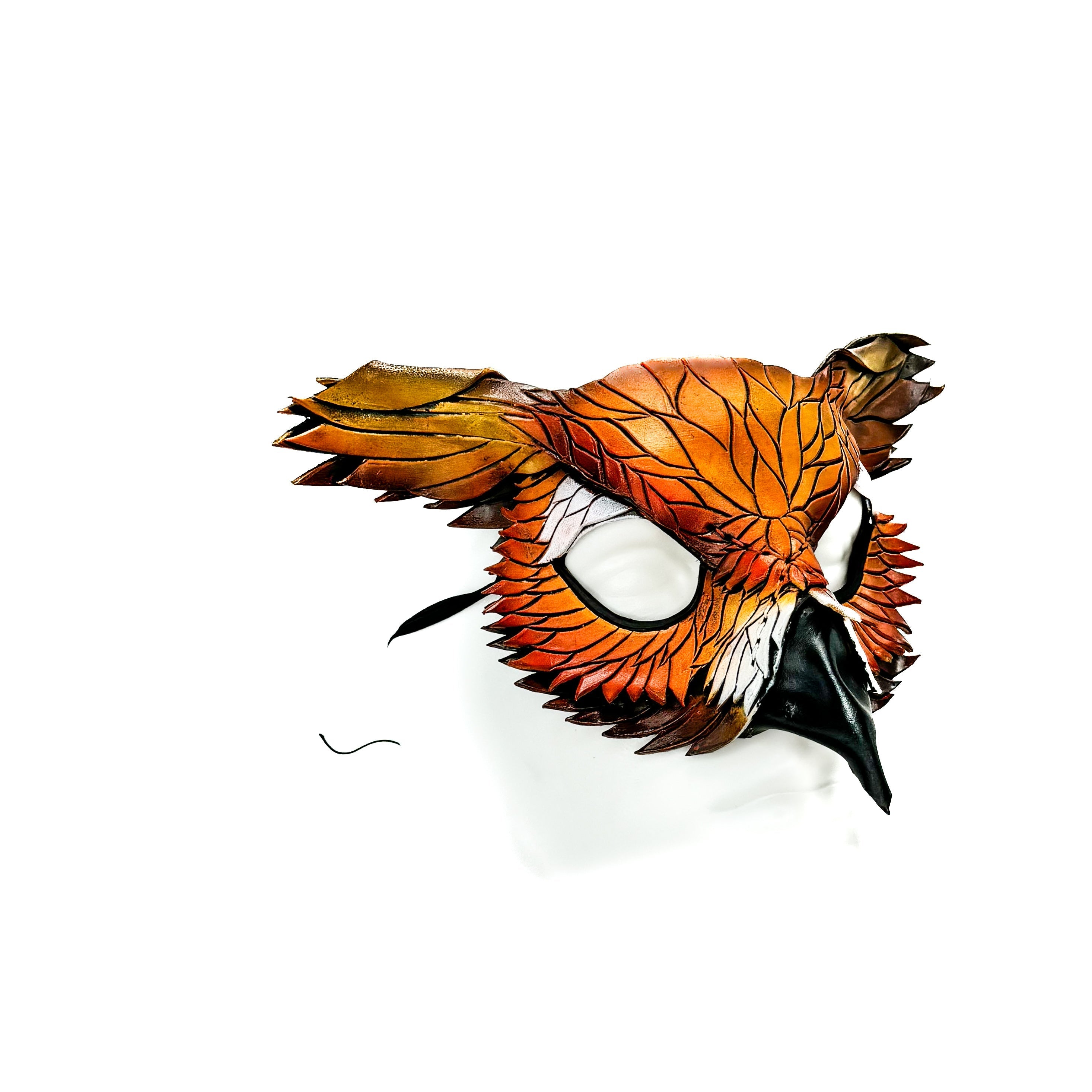 Layered Horned Owl Handmade Genuine Leather Mask In Sienna Shades Rockwell Masks