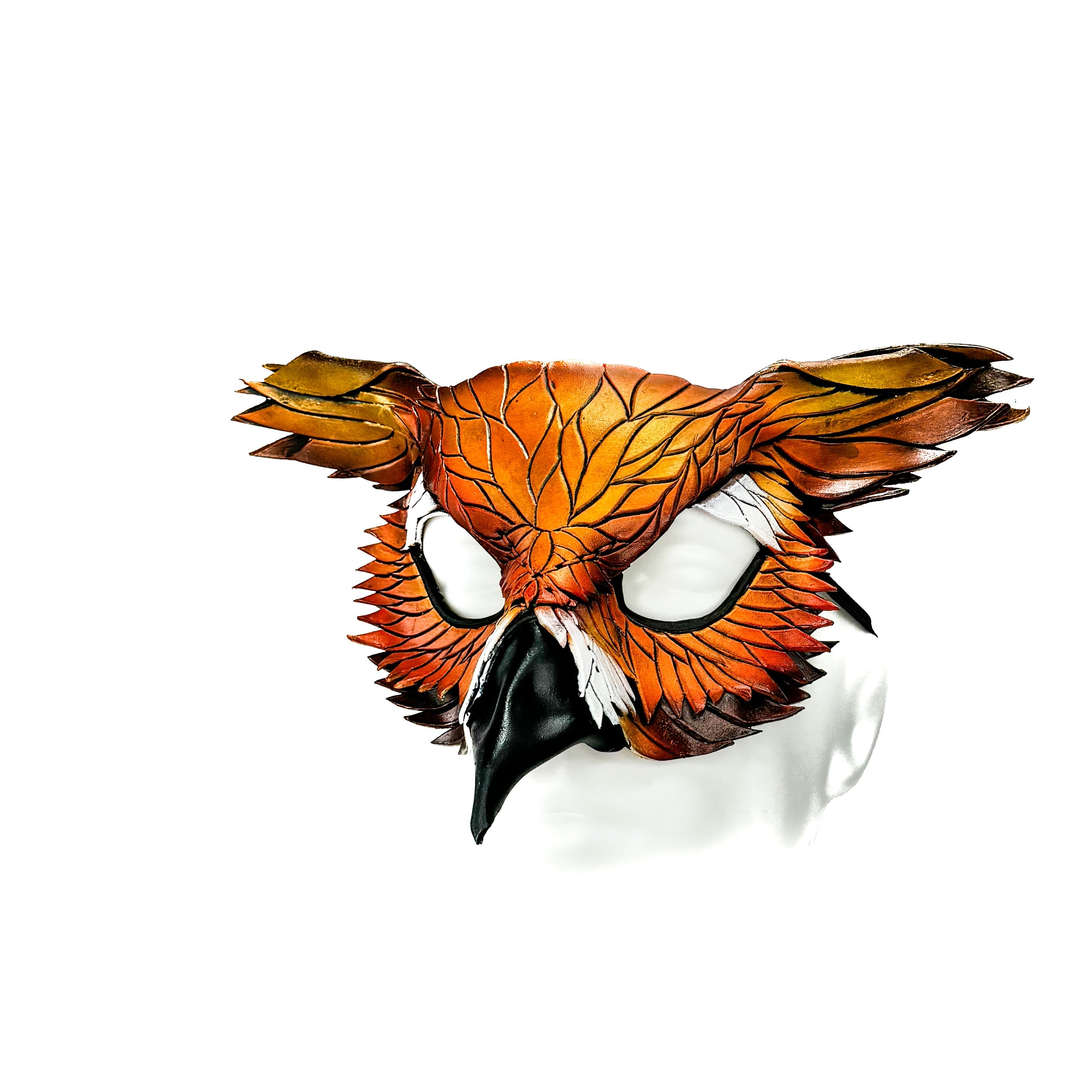 Layered Horned Owl Handmade Genuine Leather Mask In Sienna Shades Rockwell Masks