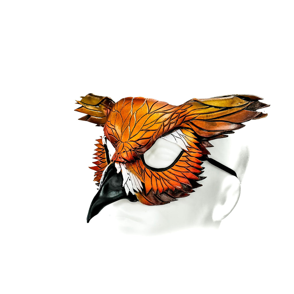 Layered Horned Owl Handmade Genuine Leather Mask In Sienna Shades Rockwell Masks