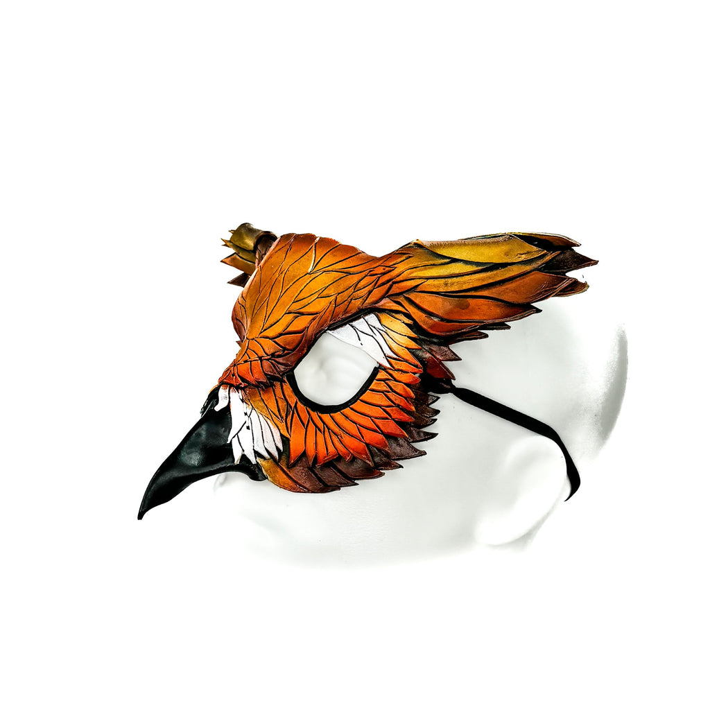 Layered Horned Owl Handmade Genuine Leather Mask In Sienna Shades Rockwell Masks