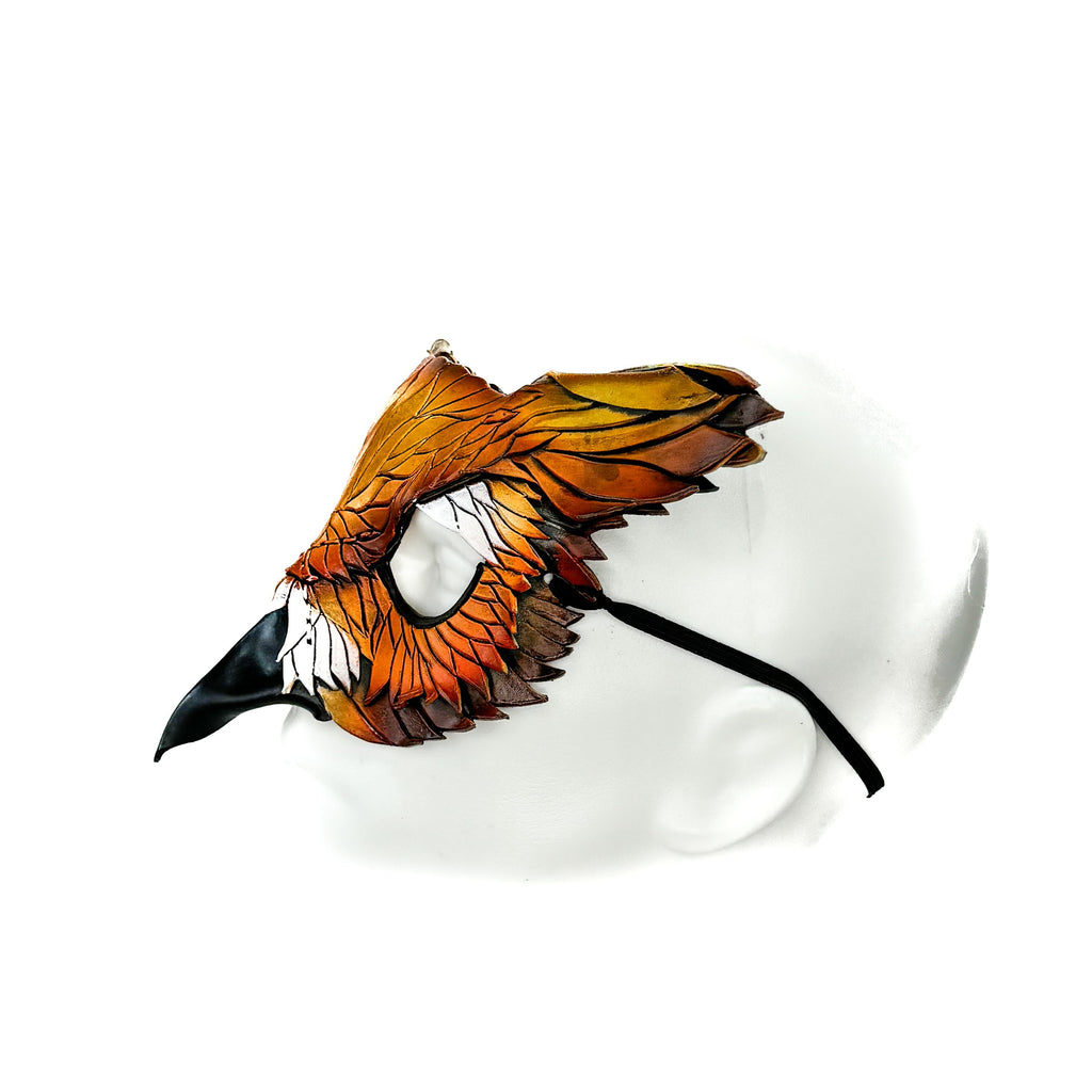 Layered Horned Owl Handmade Genuine Leather Mask In Sienna Shades Rockwell Masks