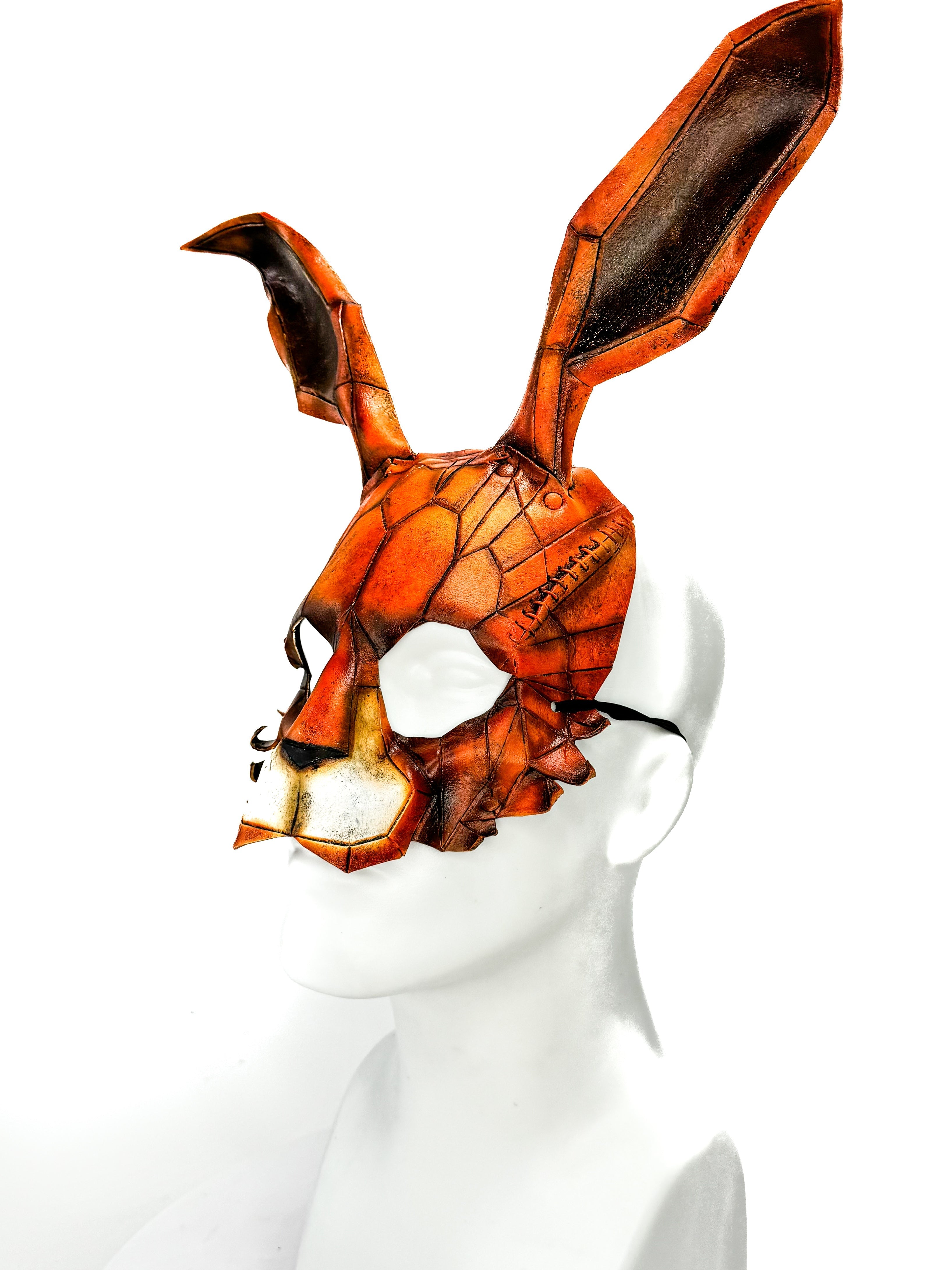 In Stock - Geometric Bunny Leather Mask in Sienna Rockwell Masks