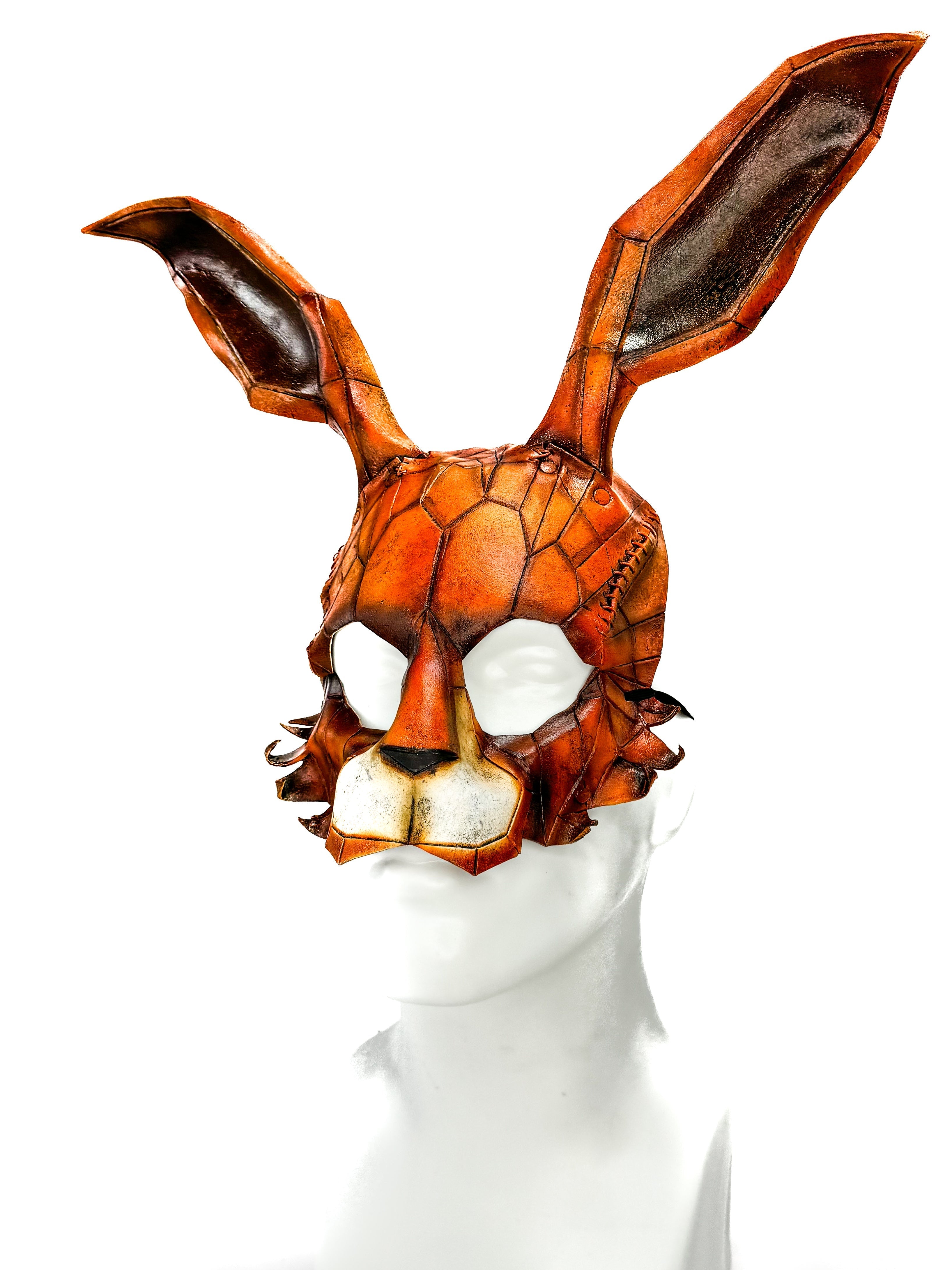 In Stock - Geometric Bunny Leather Mask in Sienna Rockwell Masks