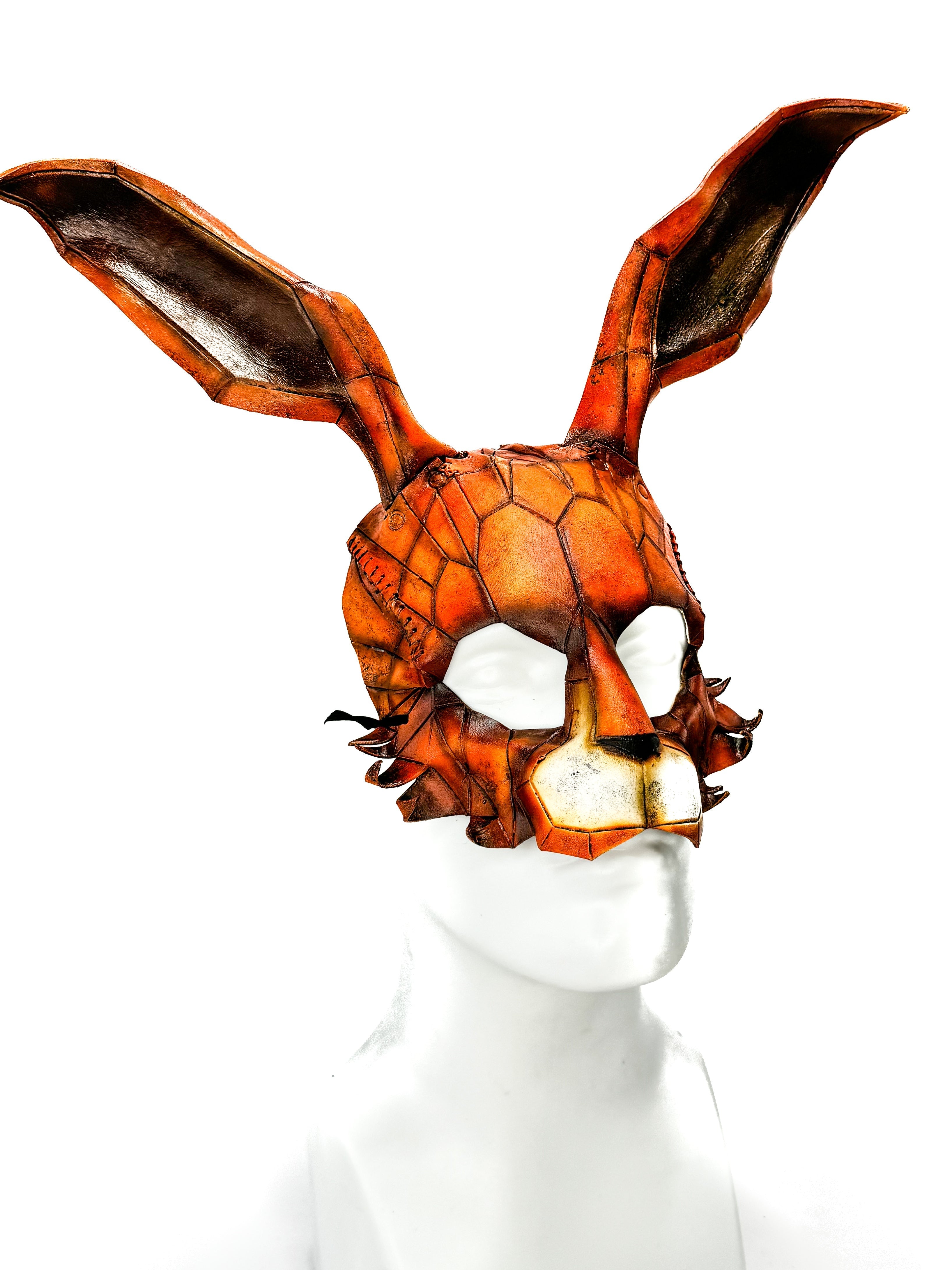 In Stock - Geometric Bunny Leather Mask in Sienna Rockwell Masks
