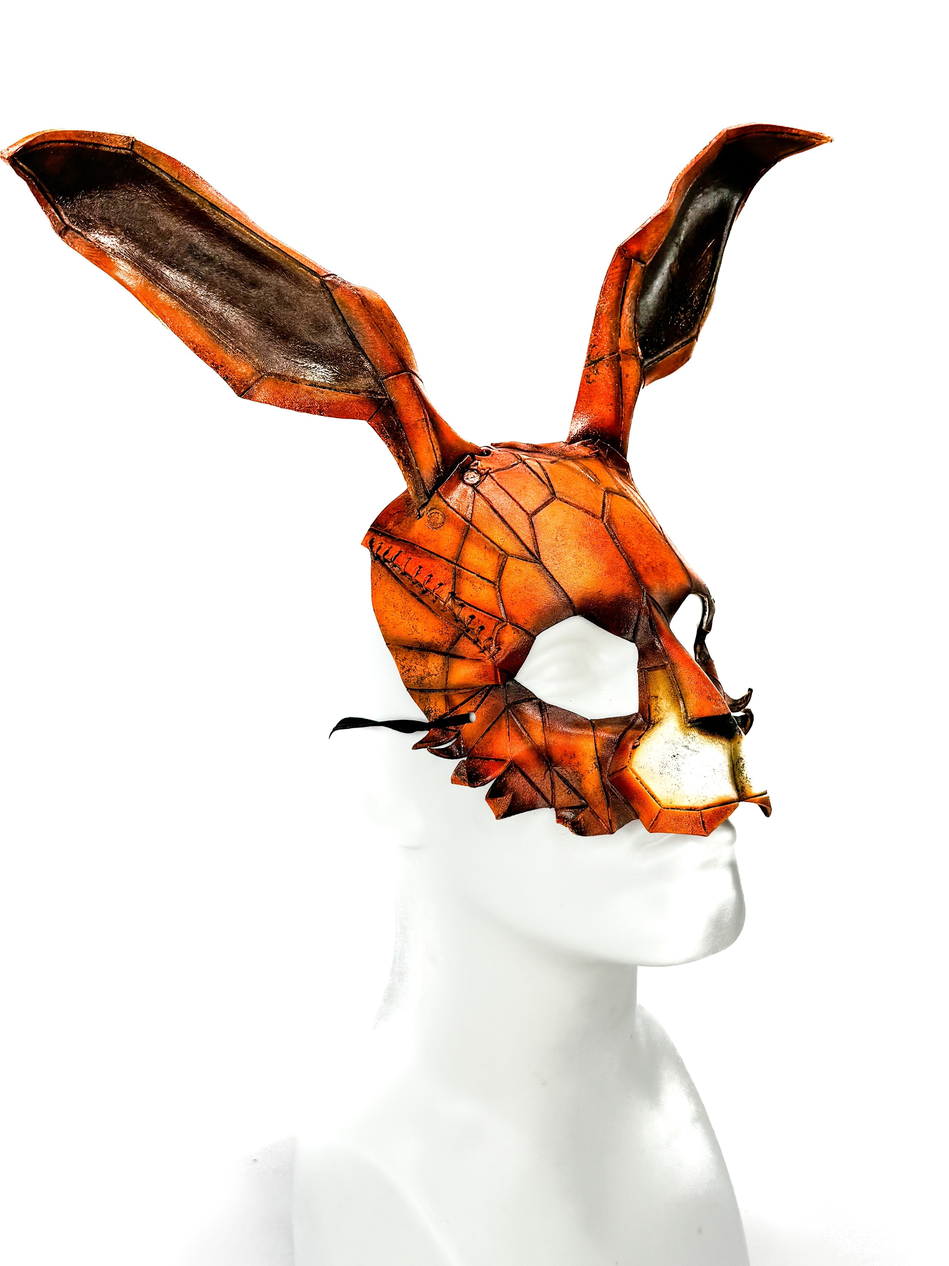In Stock - Geometric Bunny Leather Mask in Sienna Rockwell Masks