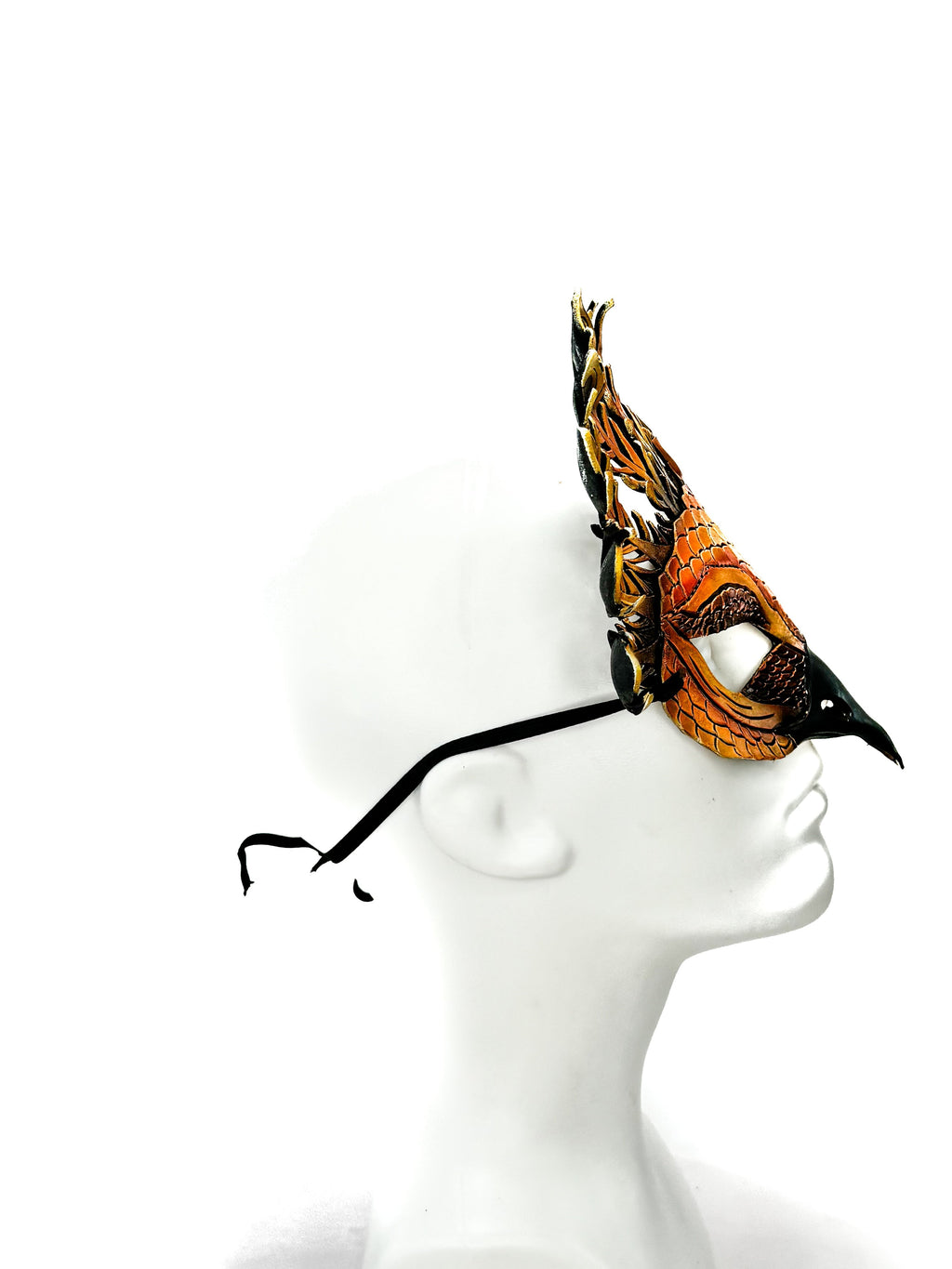 Layered Horned Owl Handmade Genuine Leather Mask In Sienna Shades Rockwell Masks