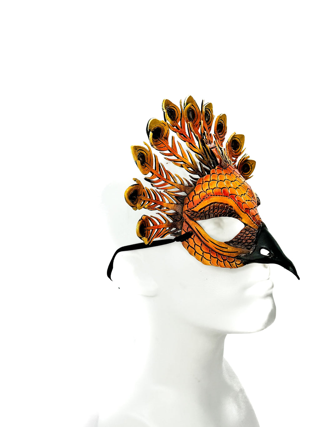 Layered Horned Owl Handmade Genuine Leather Mask In Sienna Shades Rockwell Masks