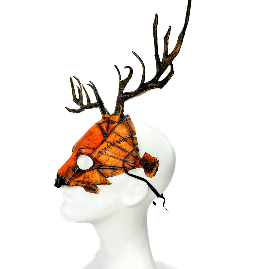 Geometric Deer Genuine Leather Mask In Sienna Rockwell Masks