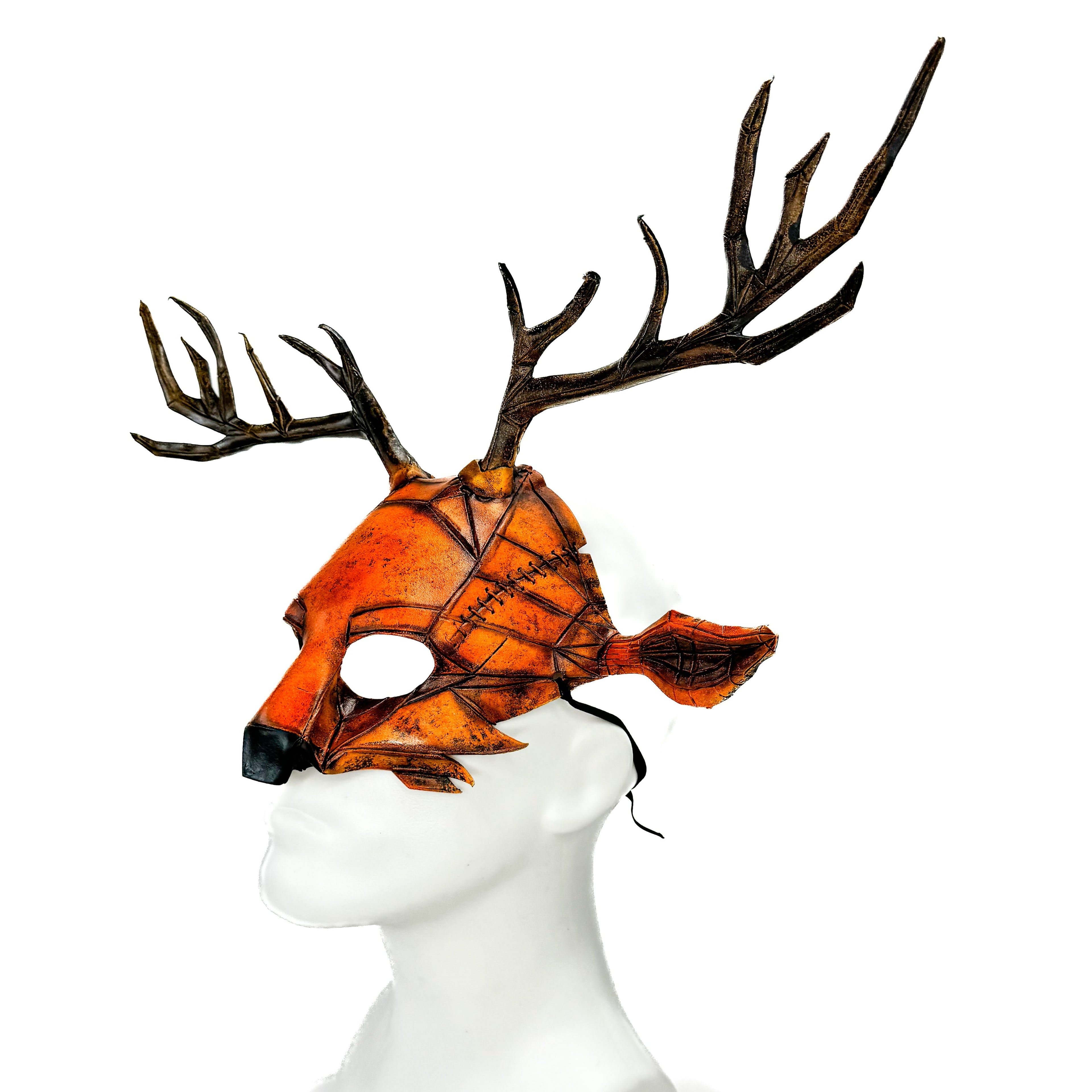 Geometric Deer Genuine Leather Mask In Sienna Rockwell Masks
