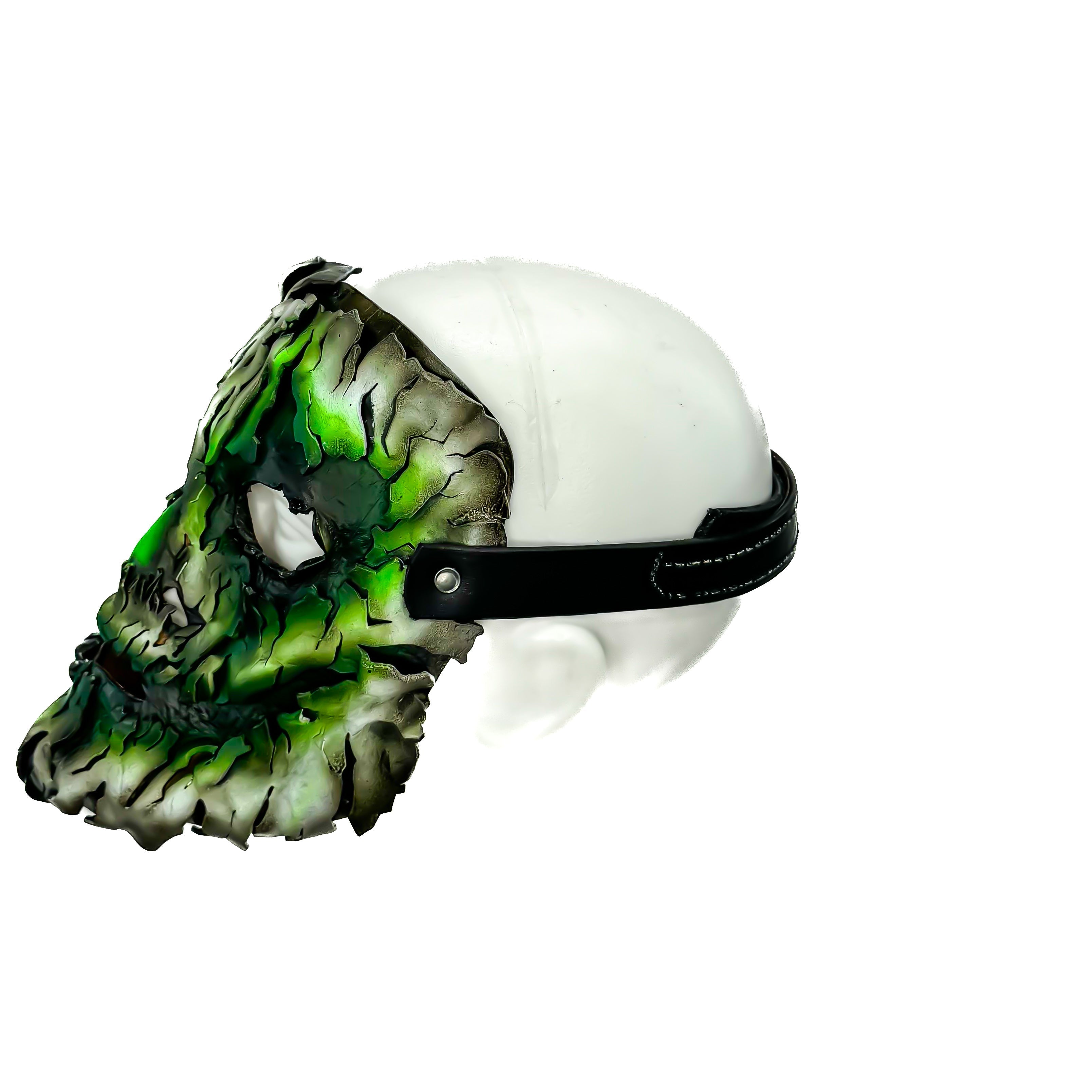 Genuine Leather Mask - Green Shattered Clown - Handmade Full Face Cover for Halloween, Performance or Cosplay Costume Rockwell Masks