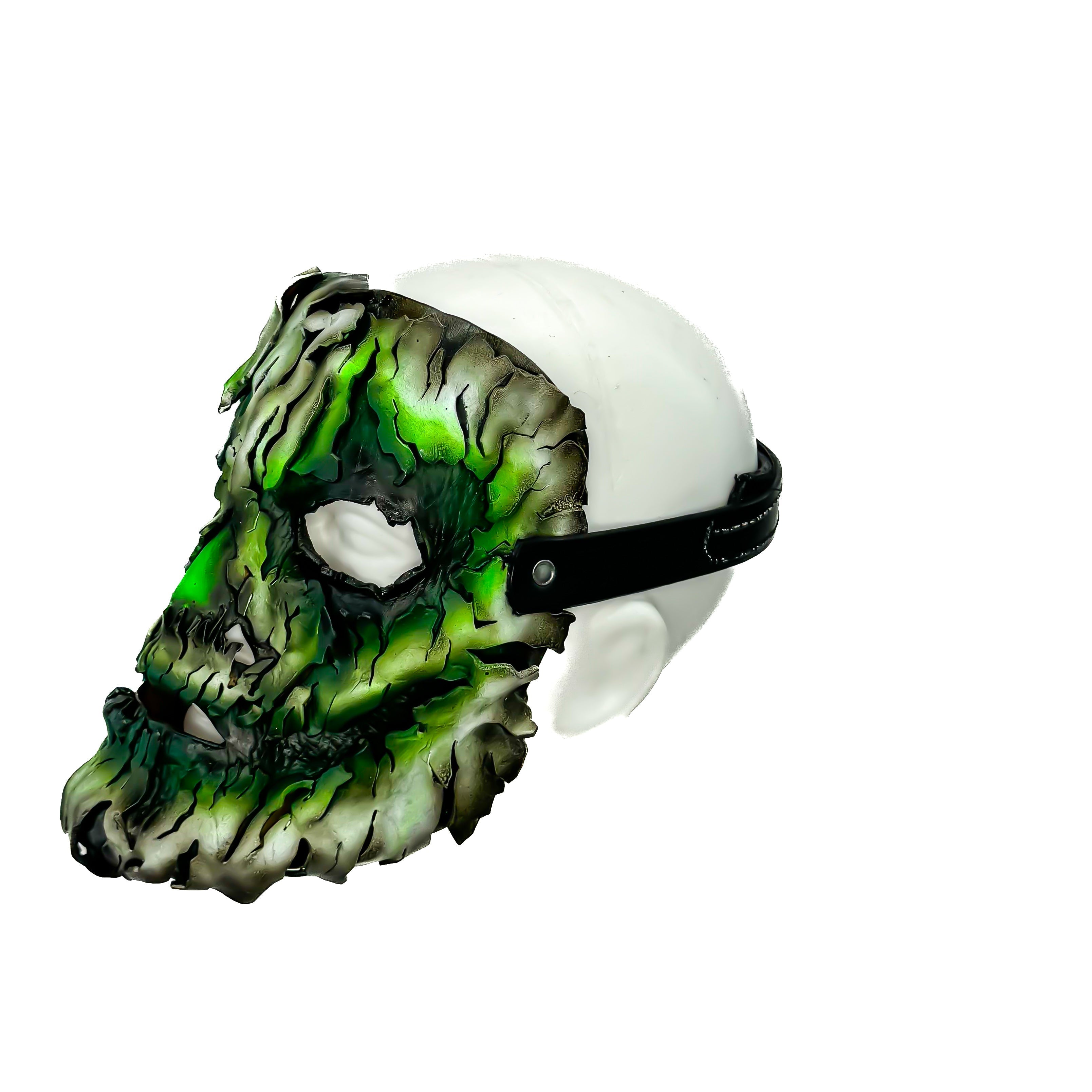 Genuine Leather Mask - Green Shattered Clown - Handmade Full Face Cover for Halloween, Performance or Cosplay Costume Rockwell Masks