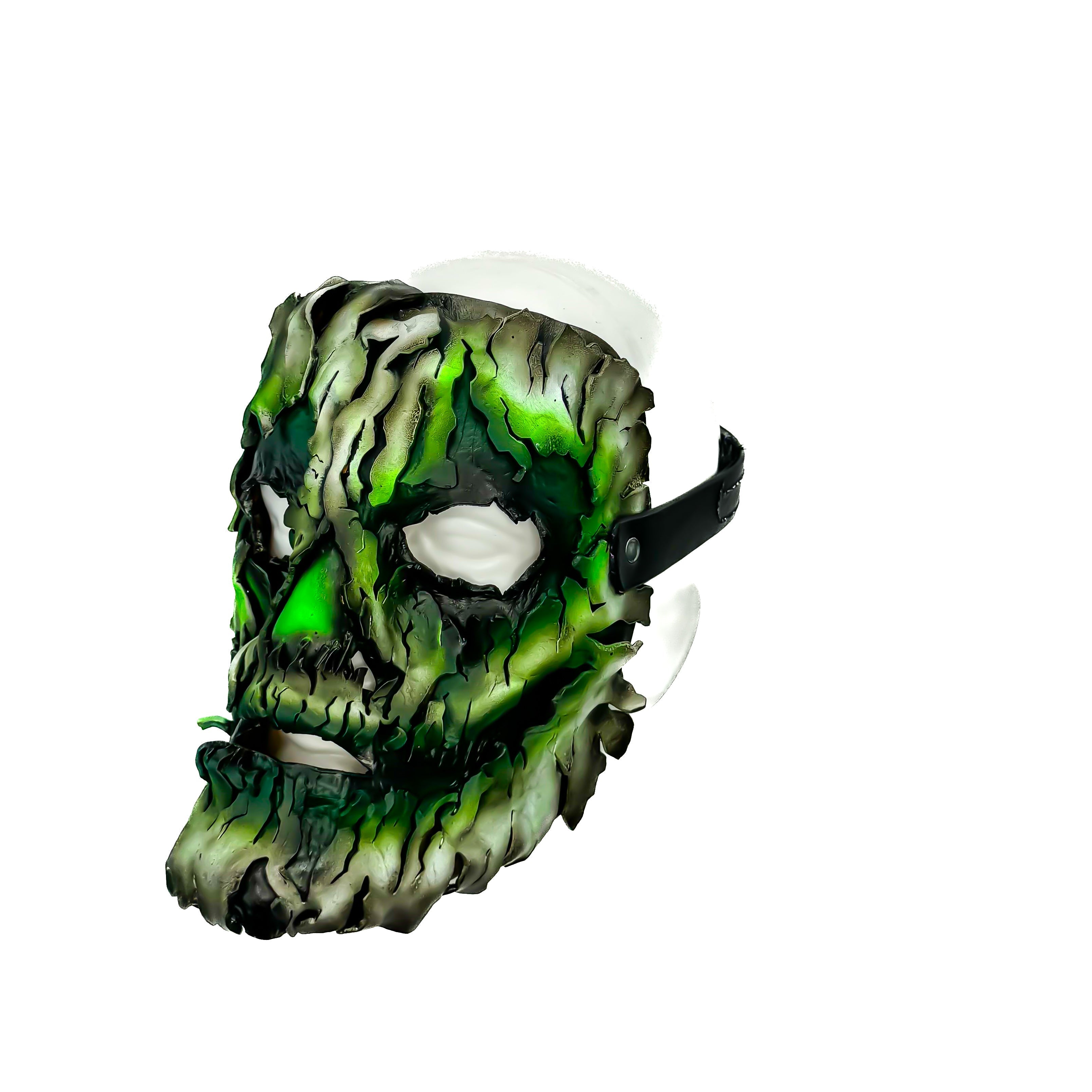 Genuine Leather Mask - Green Shattered Clown - Handmade Full Face Cover for Halloween, Performance or Cosplay Costume Rockwell Masks
