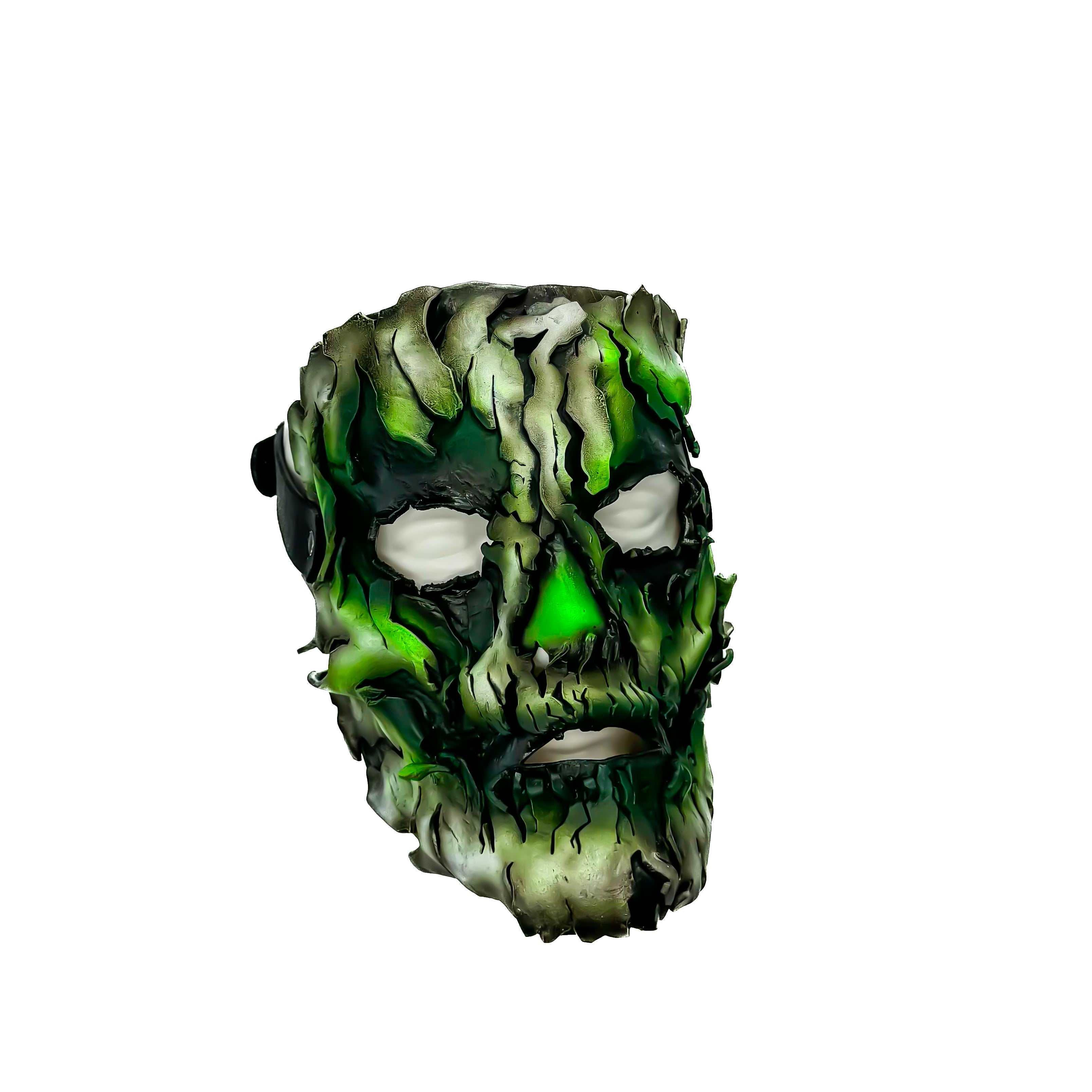 Genuine Leather Mask - Green Shattered Clown - Handmade Full Face Cover for Halloween, Performance or Cosplay Costume Rockwell Masks