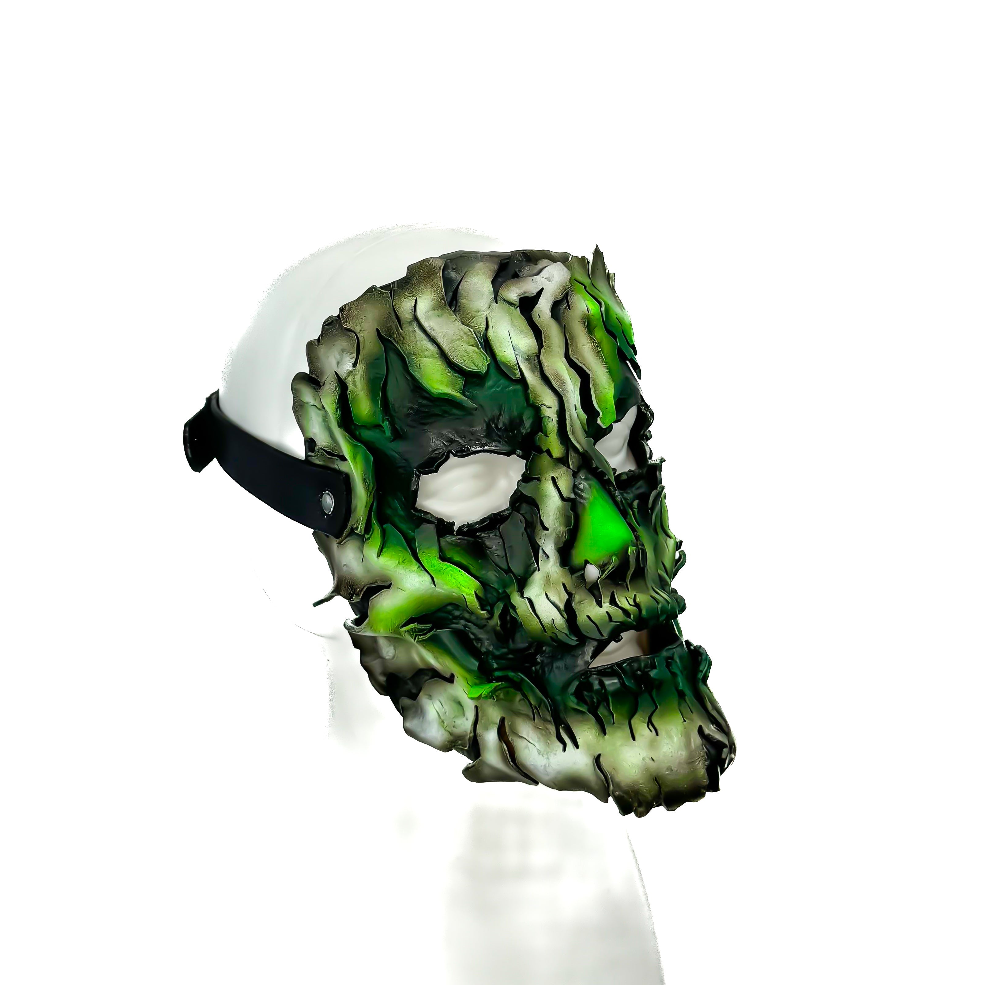 Genuine Leather Mask - Green Shattered Clown - Handmade Full Face Cover for Halloween, Performance or Cosplay Costume Rockwell Masks