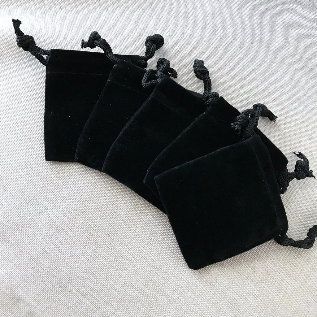 Black Velvet Drawstring Pouches - 2" x 2.5" - Black - Velvet Drawstring Bag The Attic Exchange
