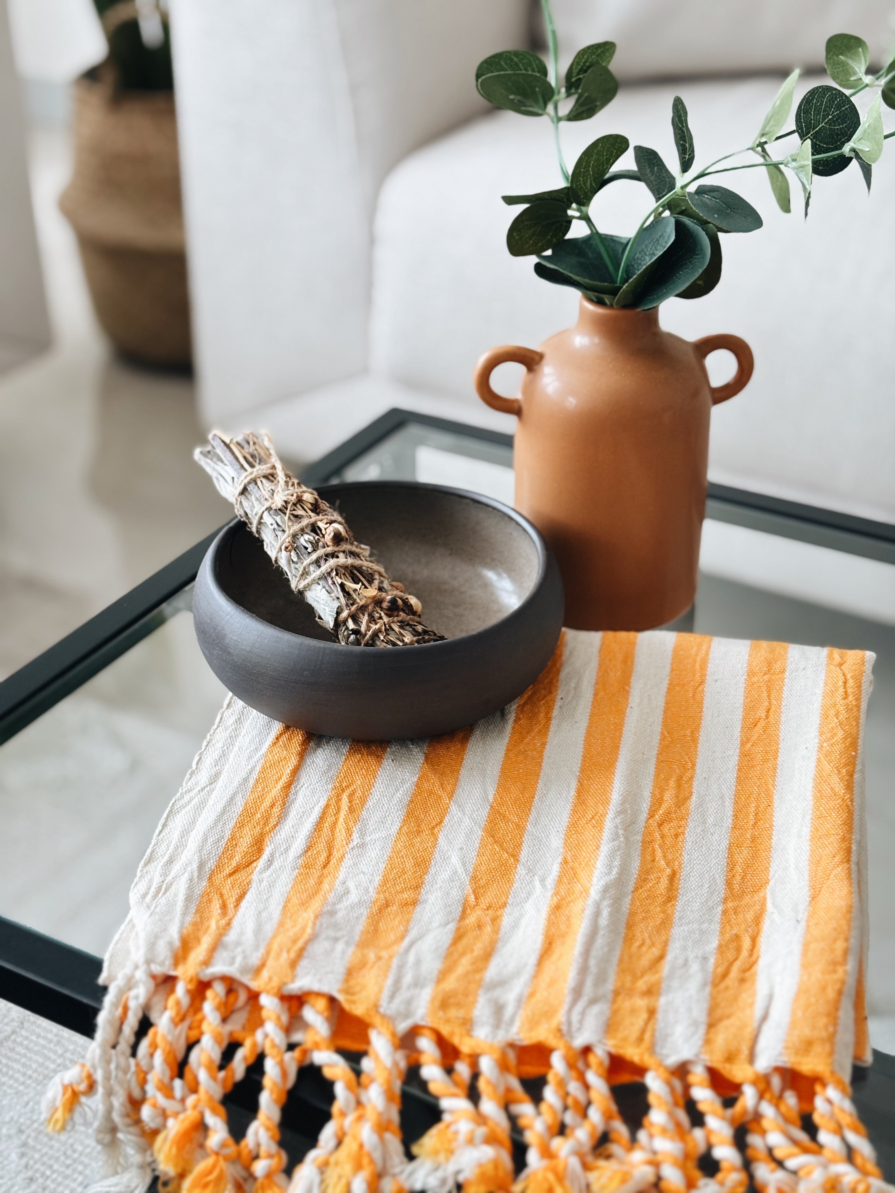 Girit Yellow Cotton Linen Towel Eastern Woven