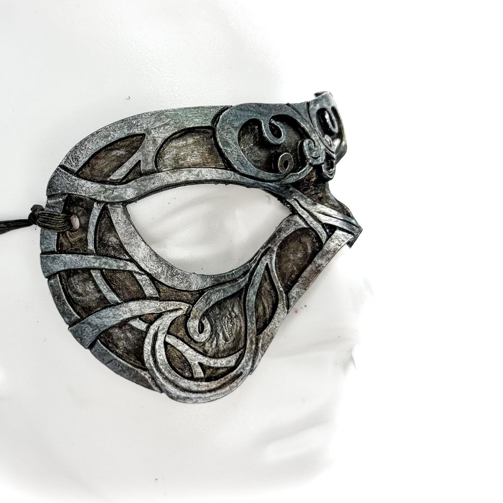 Dual Layer Ornate Masquerade Handmade Genuine Leather Eye Mask in Antiqued Silver Rockwell Masks