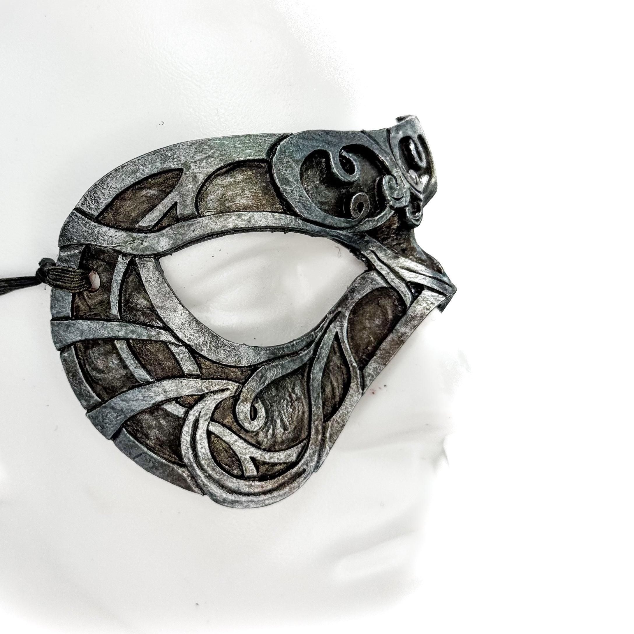 Dual Layer Ornate Masquerade Handmade Genuine Leather Eye Mask in Antiqued Silver Rockwell Masks