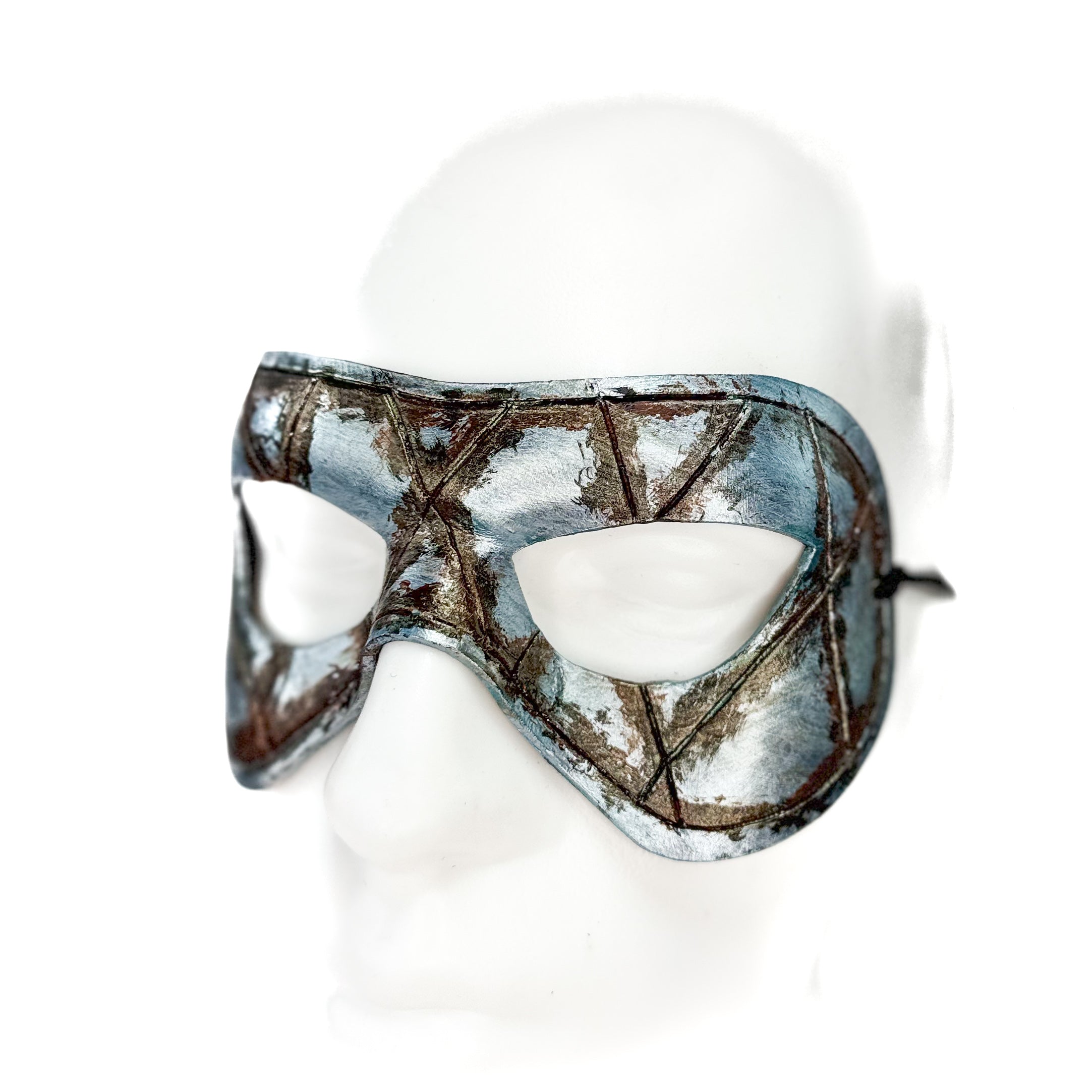 Dual Layer Handmade Genuine Leather Mask in Silver Rust with Swarovski Crystals (Copy) Rockwell Masks