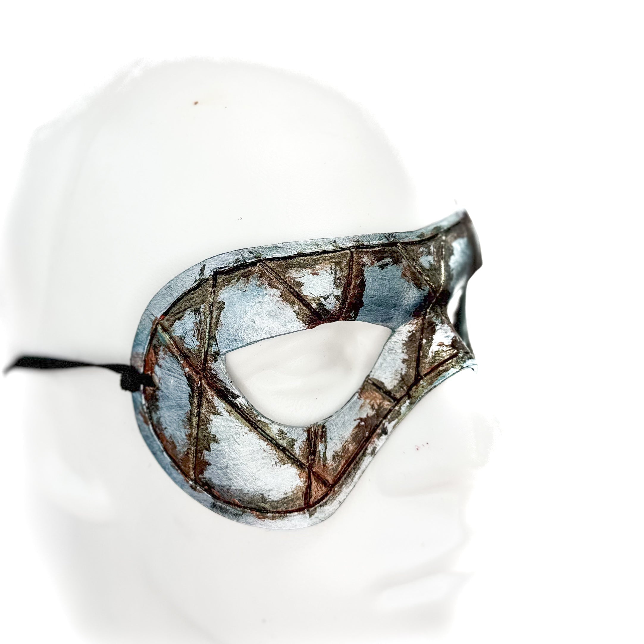 Dual Layer Handmade Genuine Leather Mask in Silver Rust with Swarovski Crystals (Copy) Rockwell Masks