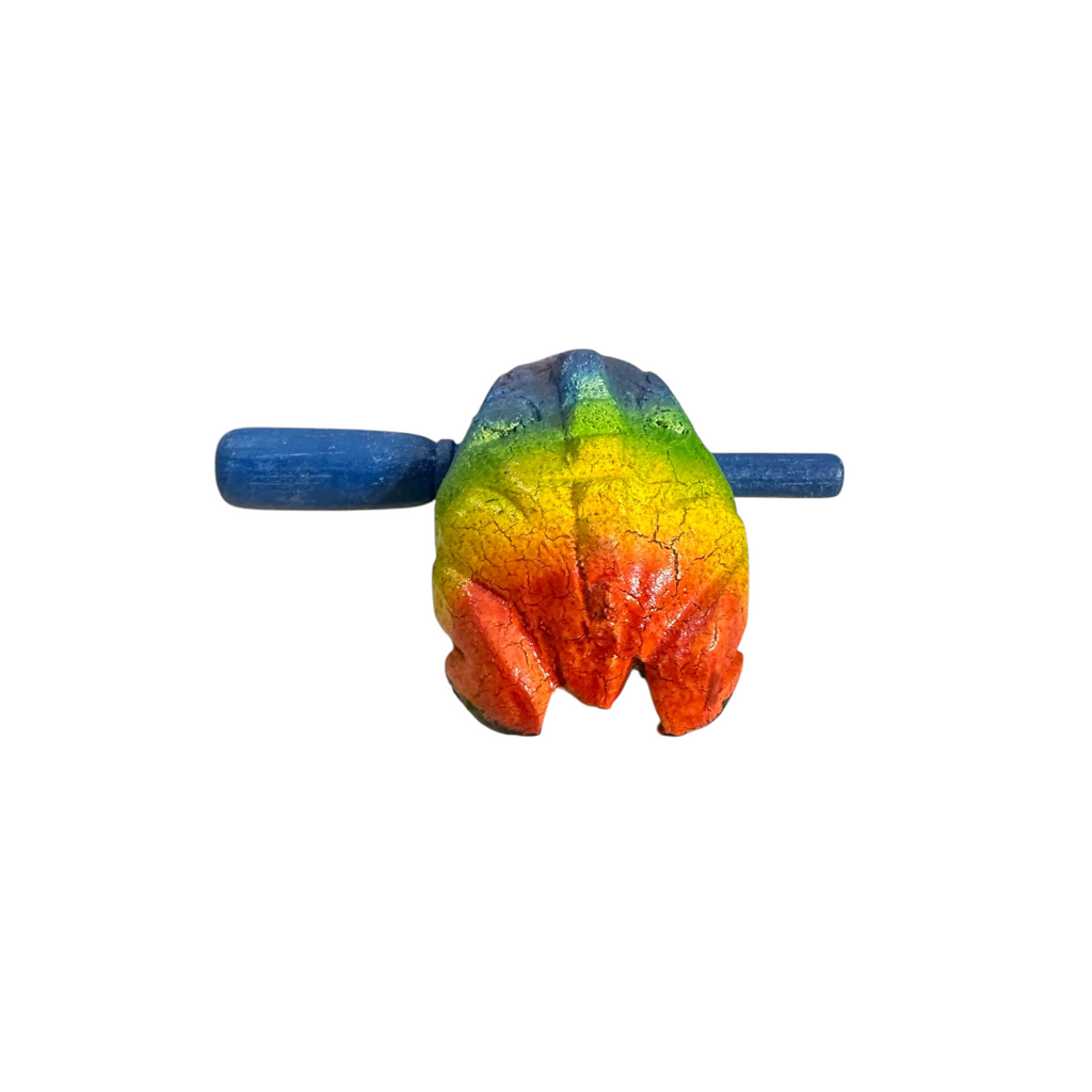 1.5" Wooden Musical Frog - Rainbow Design (Percussion Instrument) Music Frog Co