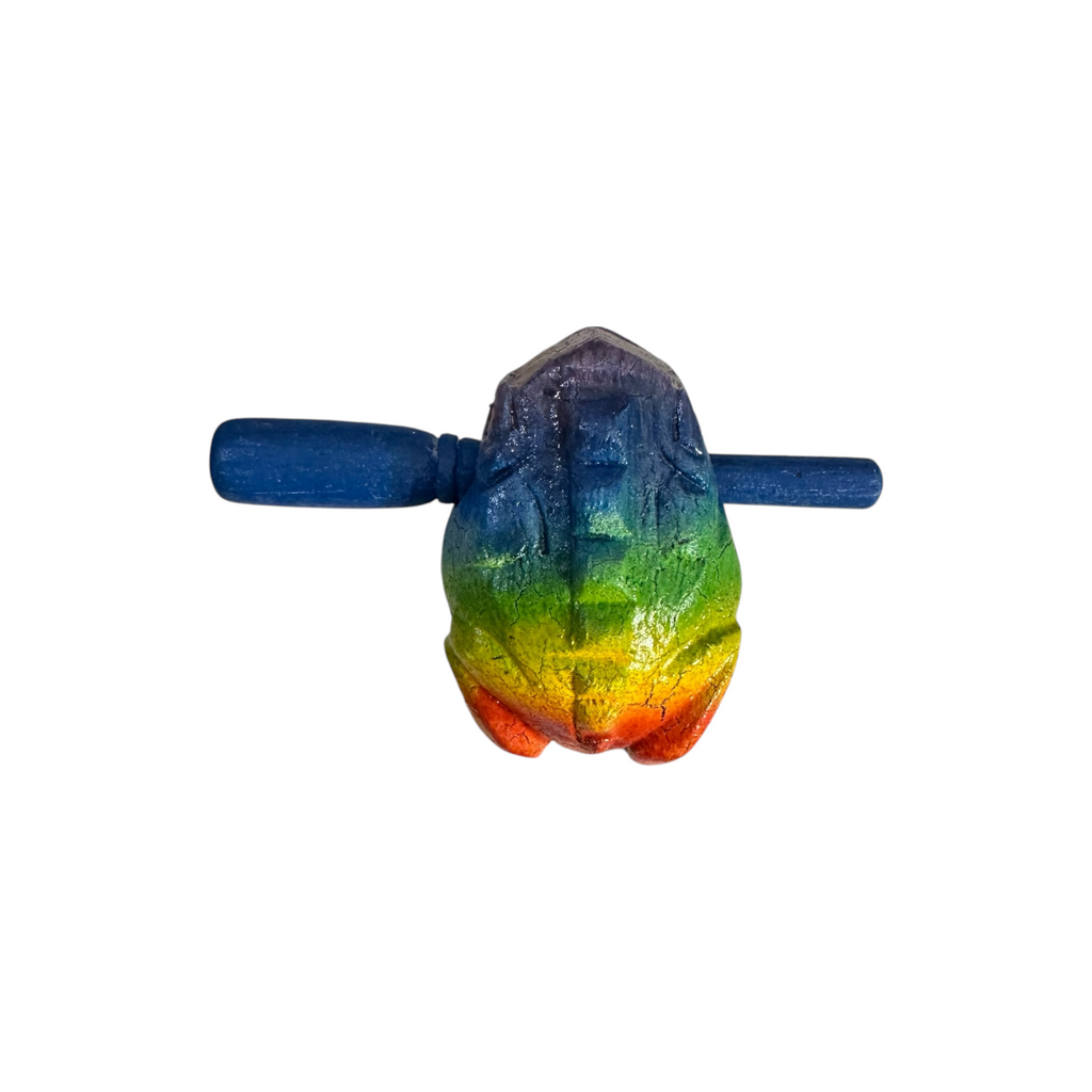1.5" Wooden Musical Frog - Rainbow Design (Percussion Instrument) Music Frog Co