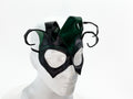 Handmade Genuine Leather Five Point Jester Mask in Green and Black No Bells Rockwell Masks