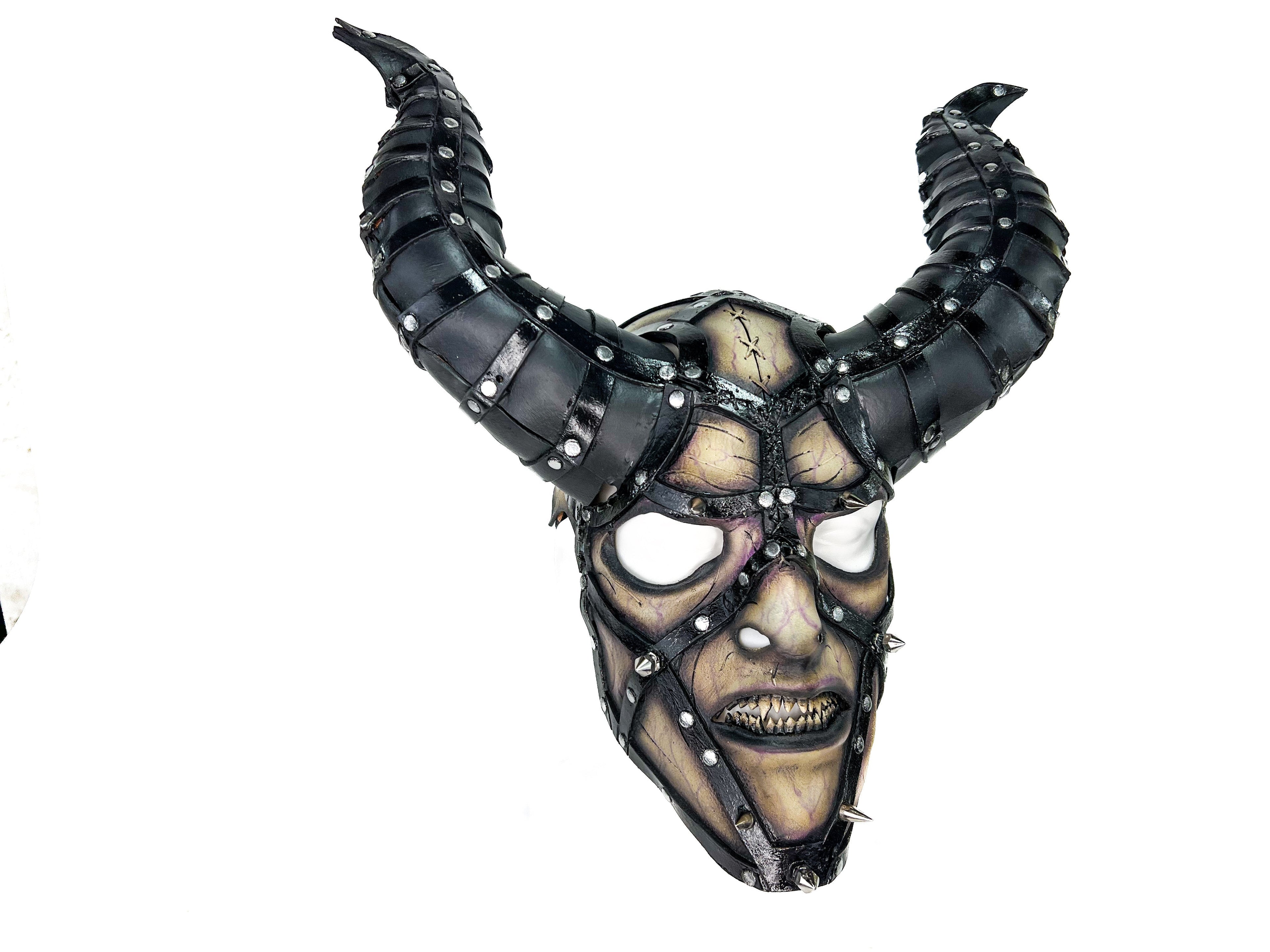 Evil Being - Handmade Genuine Horned Leather Devil/Demon/Satan Horned Mask Rockwell Masks