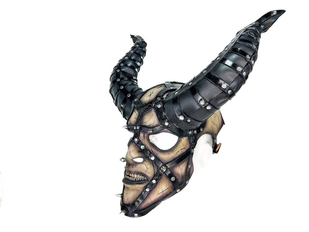 Evil Being - Handmade Genuine Horned Leather Devil/Demon/Satan Horned Mask Rockwell Masks