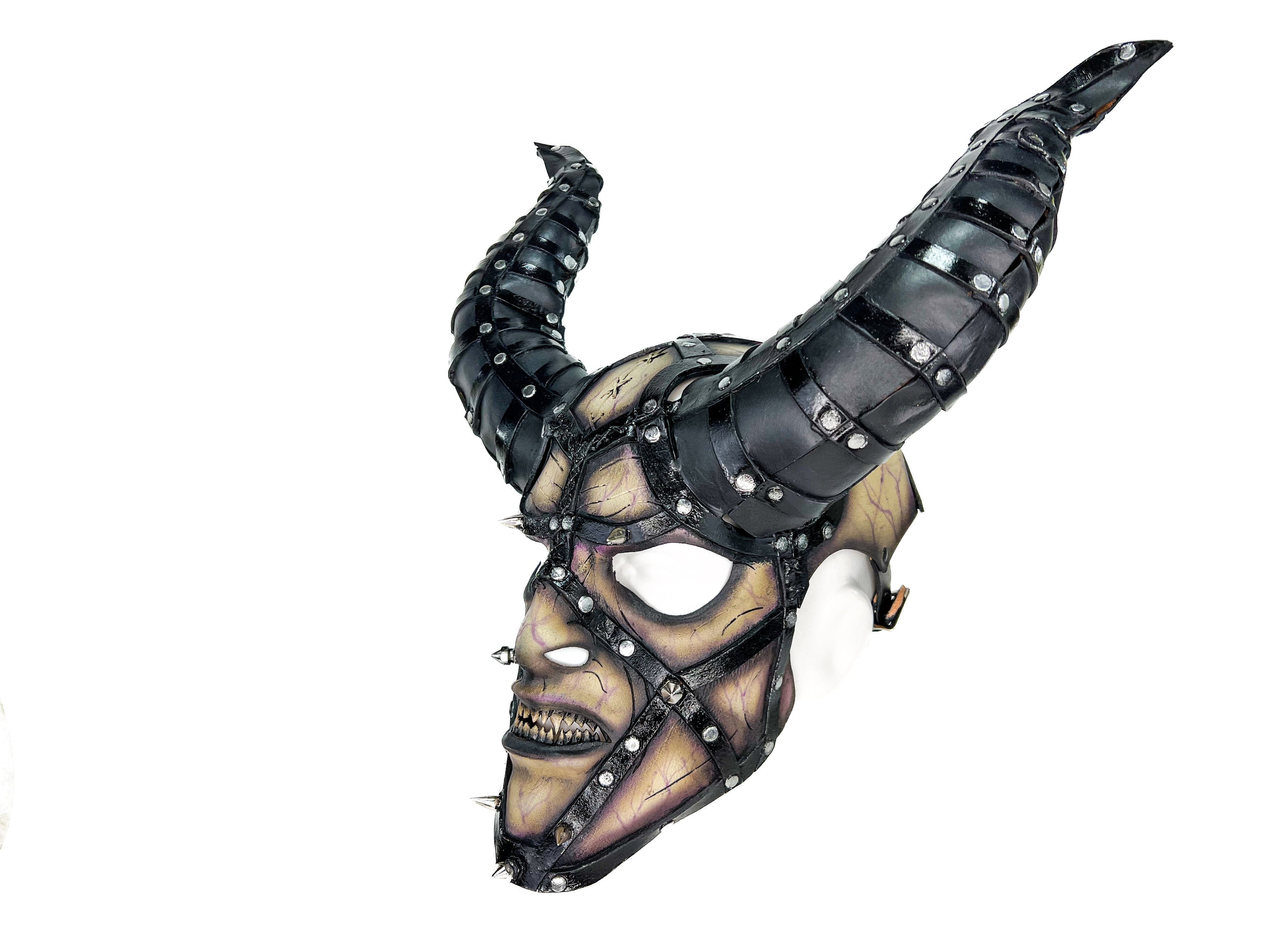 Evil Being - Handmade Genuine Horned Leather Devil/Demon/Satan Horned Mask Rockwell Masks