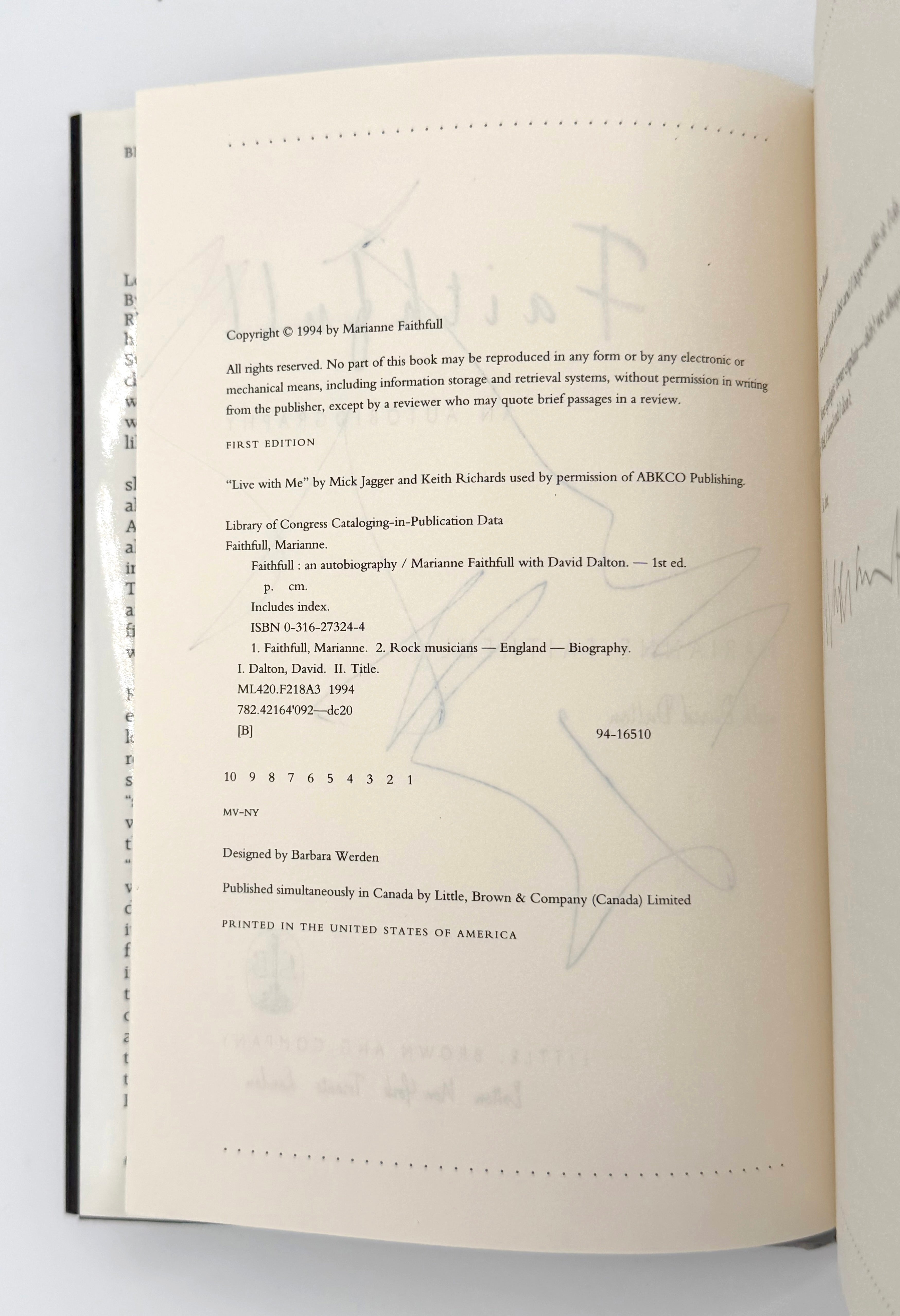 Faithfull: An Autobiography — Signed First Edition by Marianne Faithfull Cedar Leaf Books