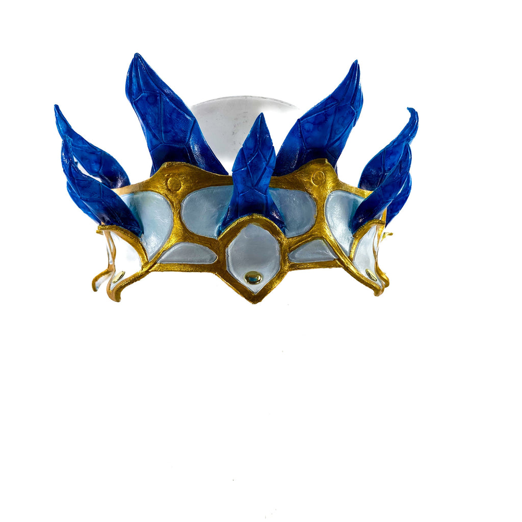 Masquerade Crown of Handmade Genuine Leather in blue gold and white Rockwell Masks