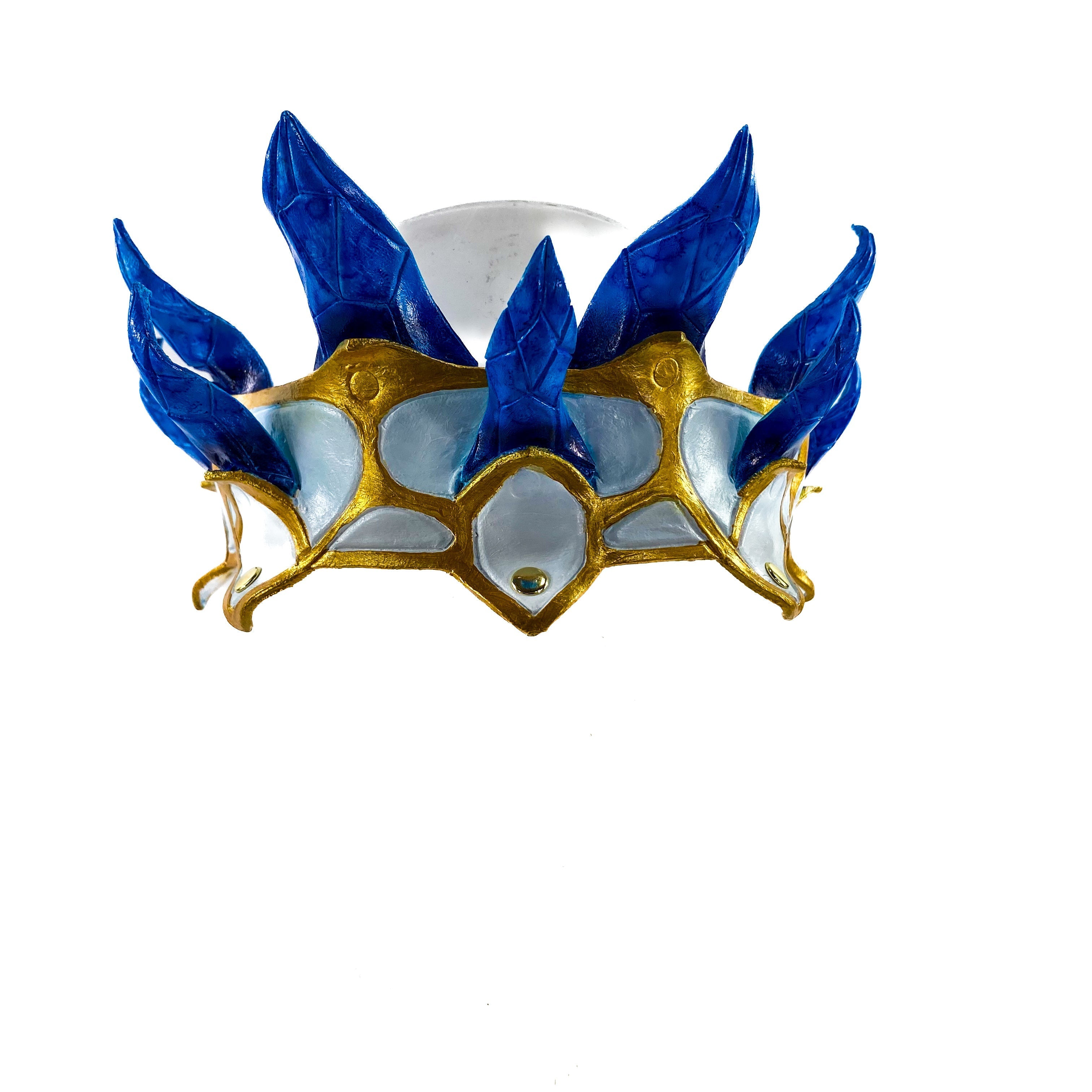 Masquerade Crown of Handmade Genuine Leather in blue gold and white Rockwell Masks