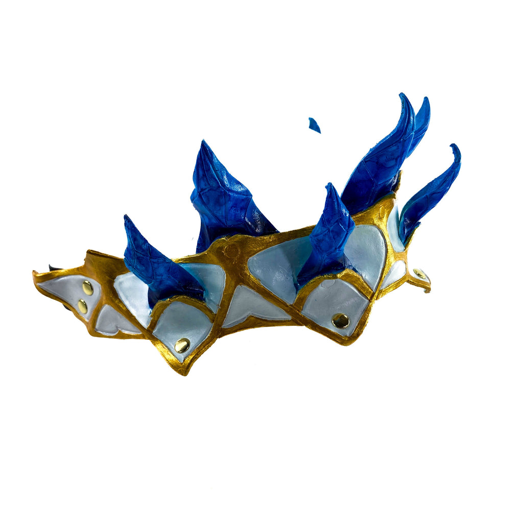 Masquerade Crown of Handmade Genuine Leather in blue gold and white Rockwell Masks