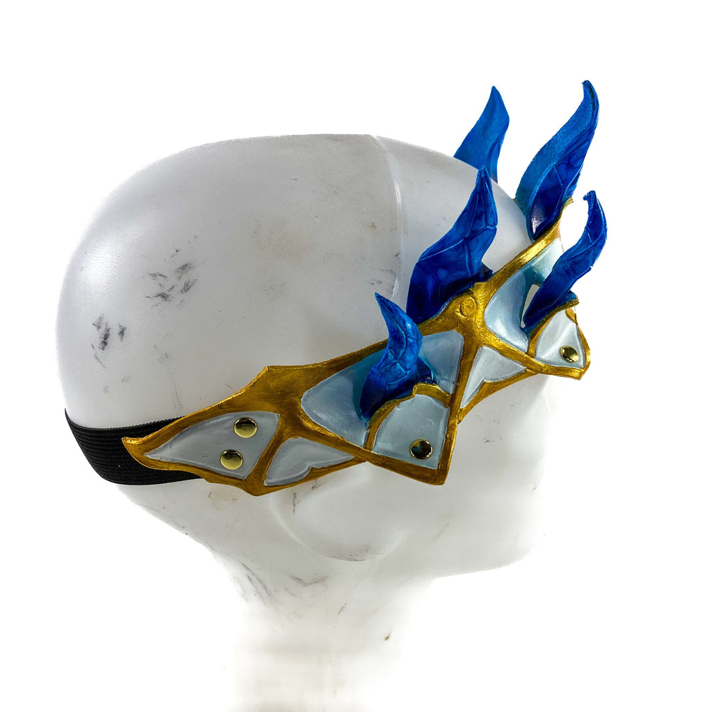 Masquerade Crown of Handmade Genuine Leather in blue gold and white Rockwell Masks