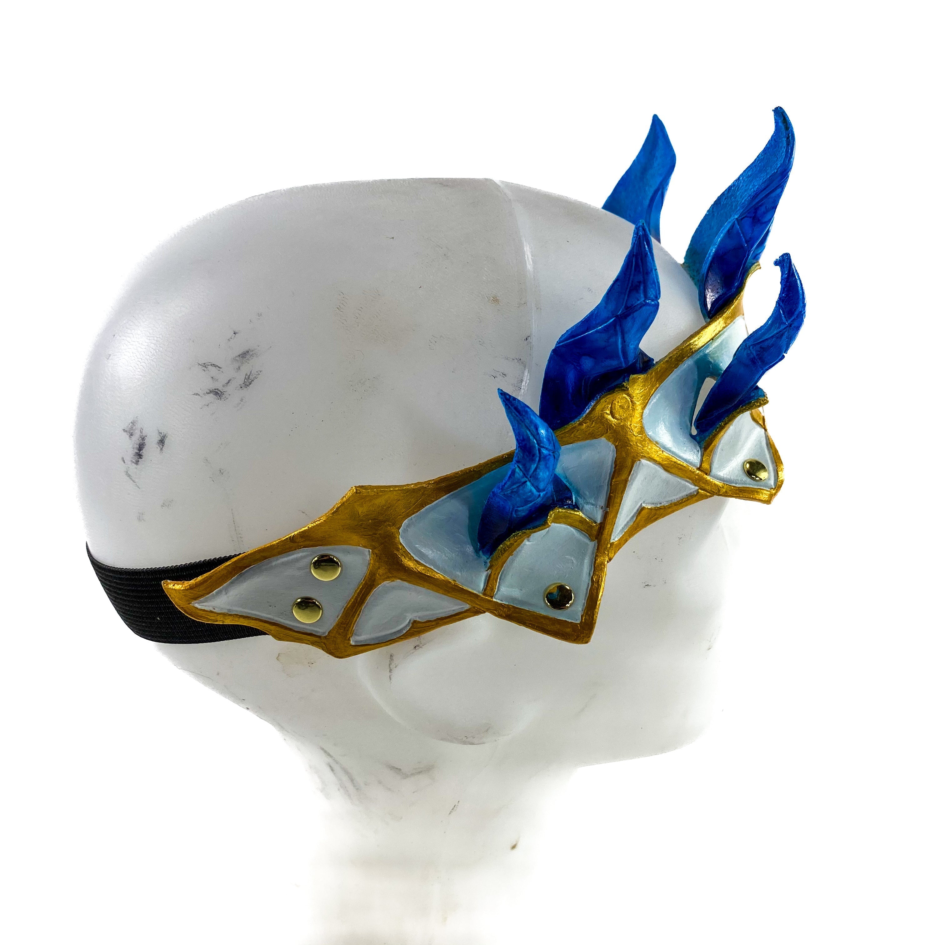 Masquerade Crown of Handmade Genuine Leather in blue gold and white Rockwell Masks