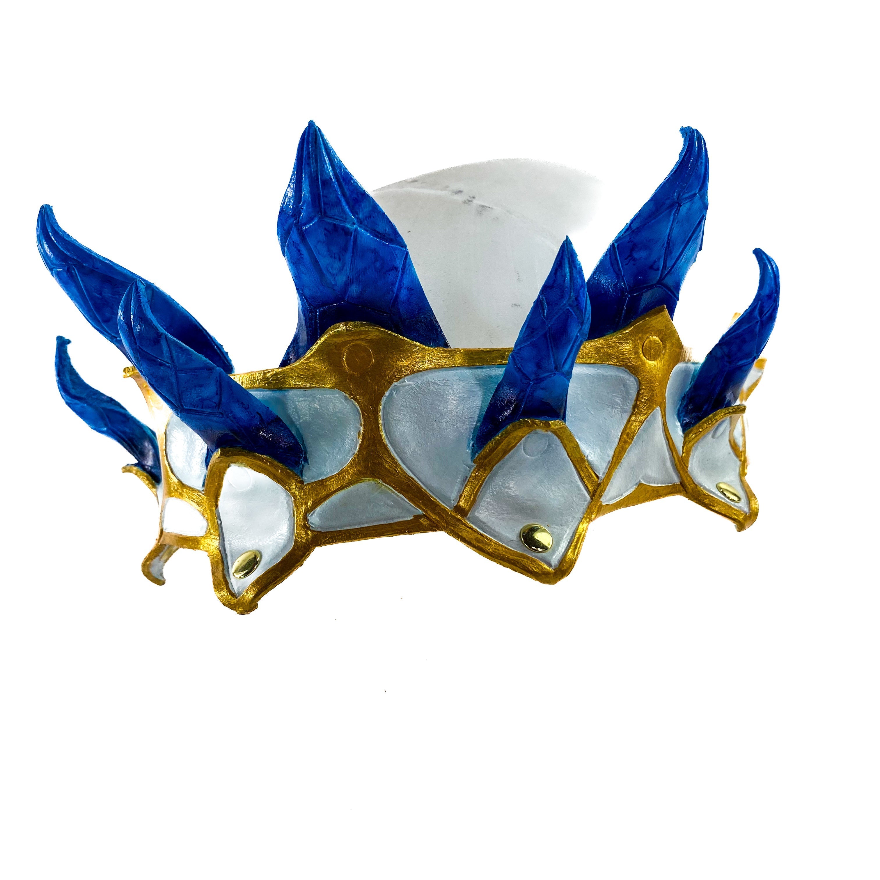 Masquerade Crown of Handmade Genuine Leather in blue gold and white Rockwell Masks
