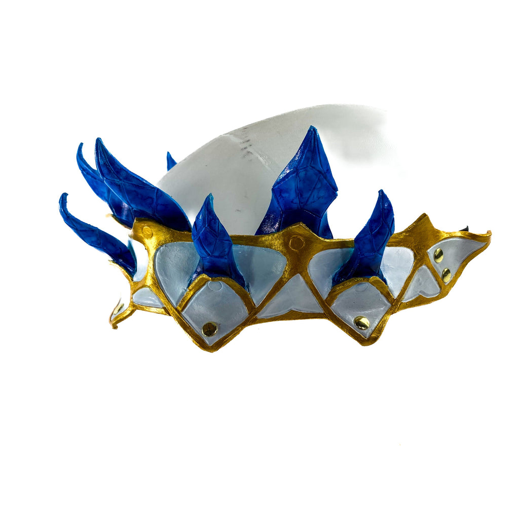Masquerade Crown of Handmade Genuine Leather in blue gold and white Rockwell Masks