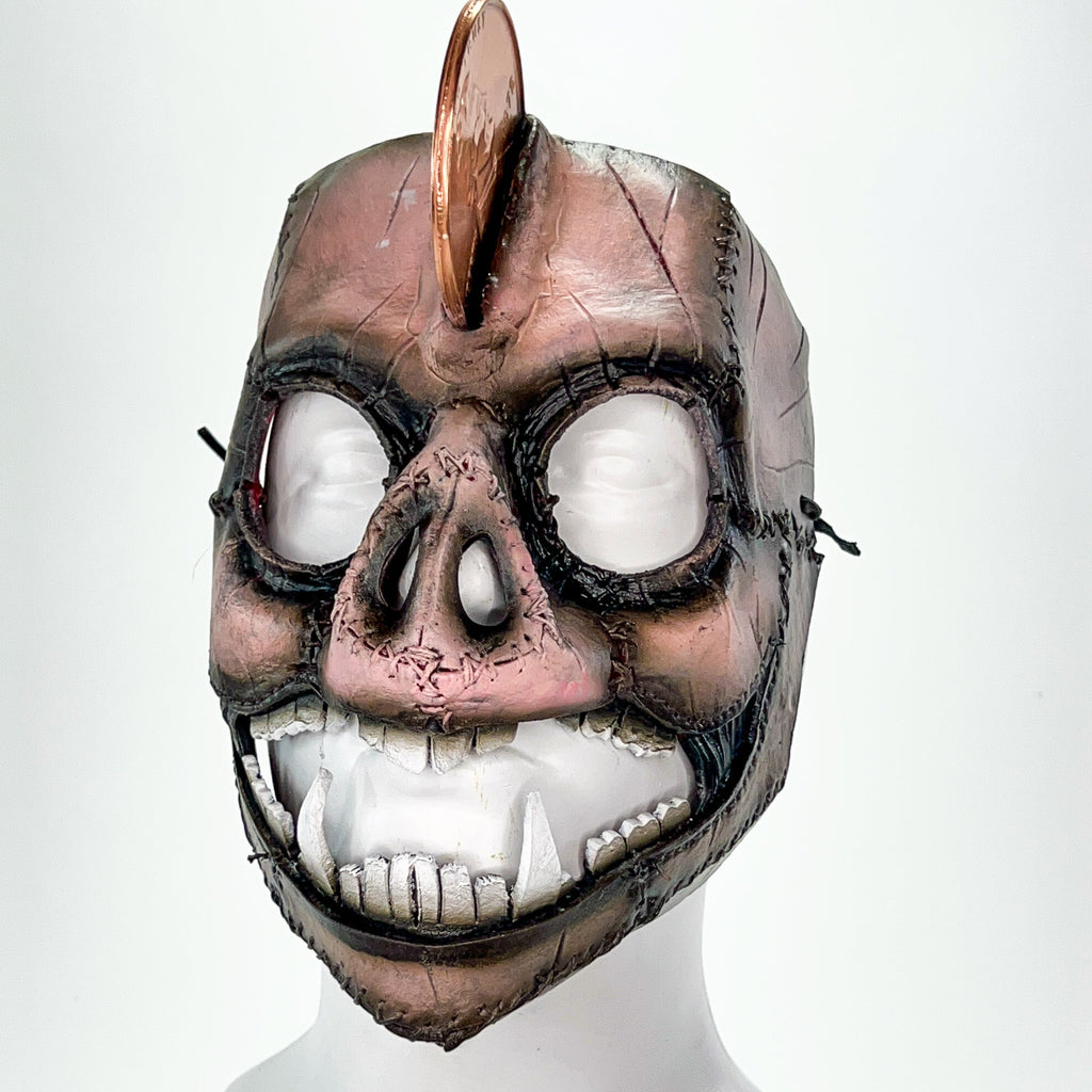 Demented Piggy Bank - Genuine Leather Mask - Real Copper Penny  - Handmade Full Face Cover for Halloween or Performance Costume Rockwell Masks