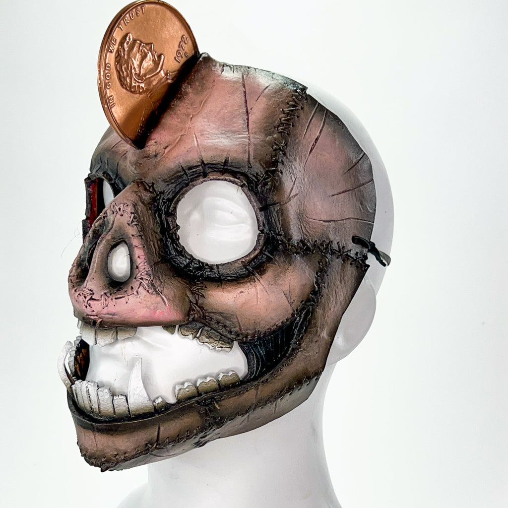 Demented Piggy Bank - Genuine Leather Mask - Real Copper Penny  - Handmade Full Face Cover for Halloween or Performance Costume Rockwell Masks