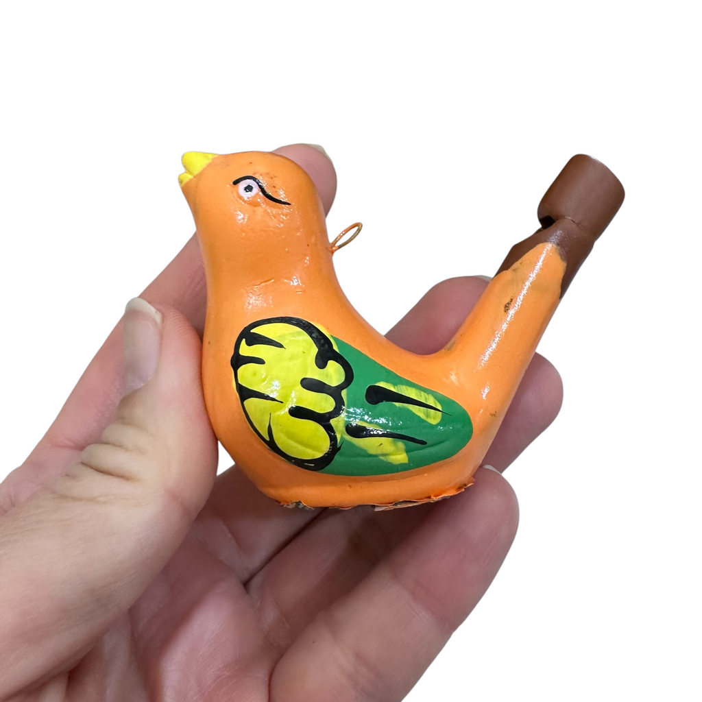 Clay Water Whistle Bird (Orange) Music Frog Co