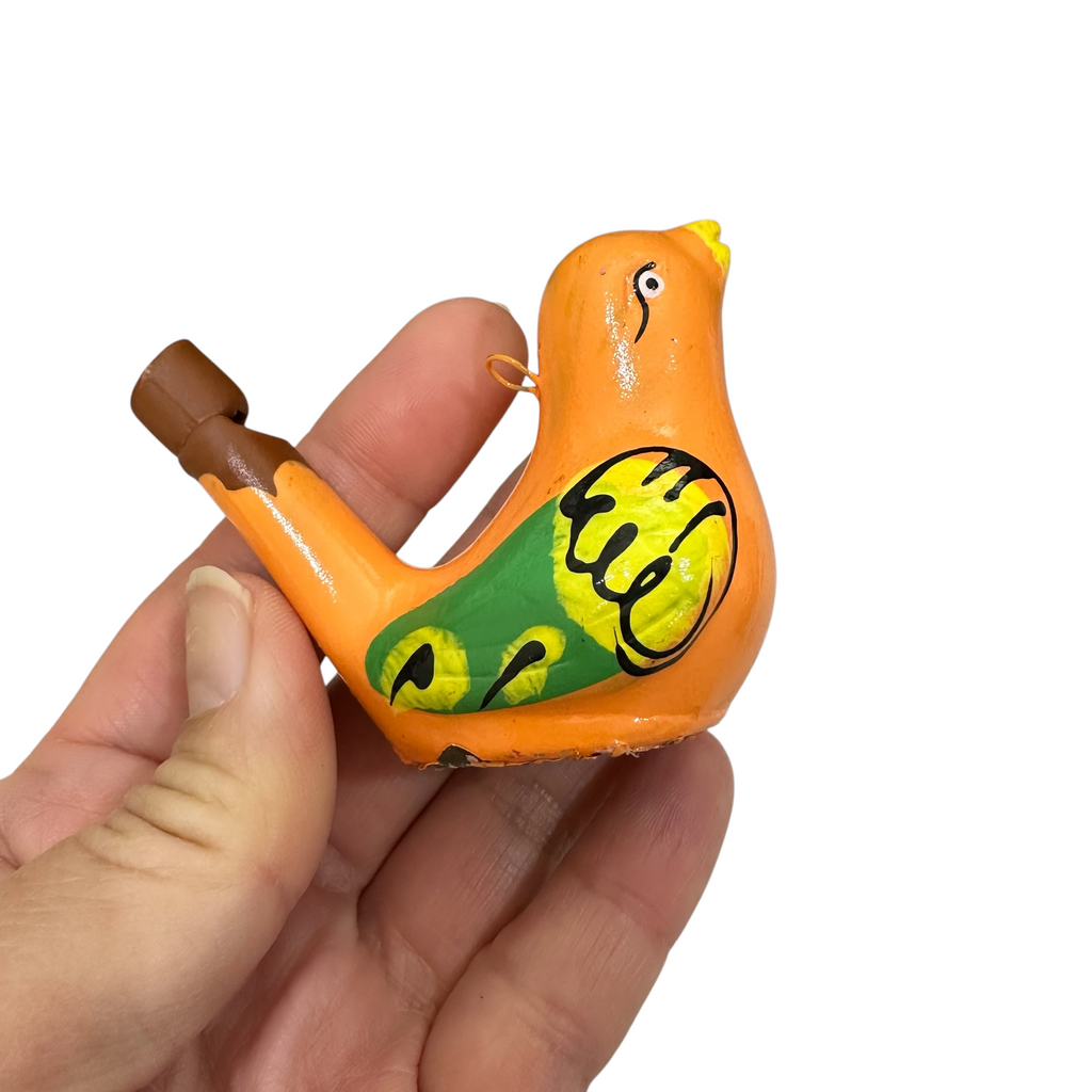 Clay Water Whistle Bird (Orange) Music Frog Co