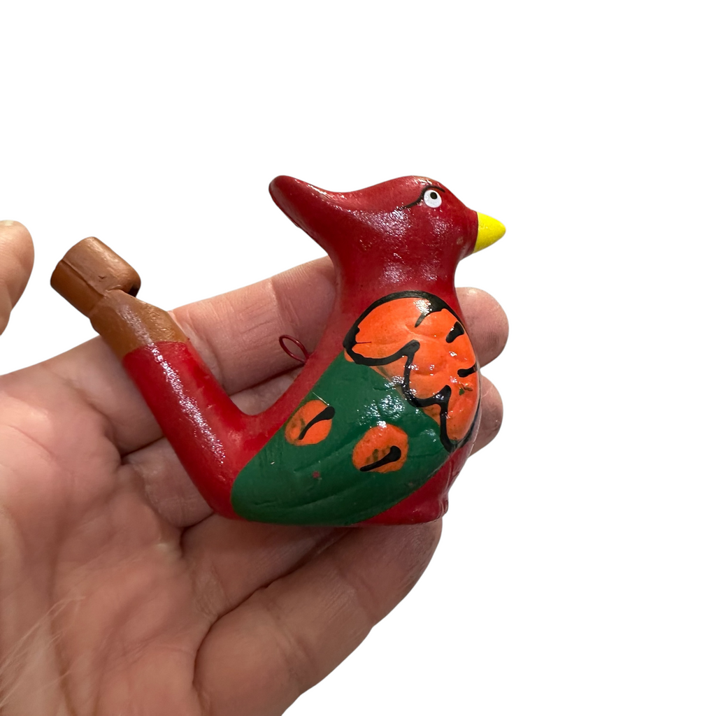 Clay Water Whistle Bird (Red crest) Music Frog Co