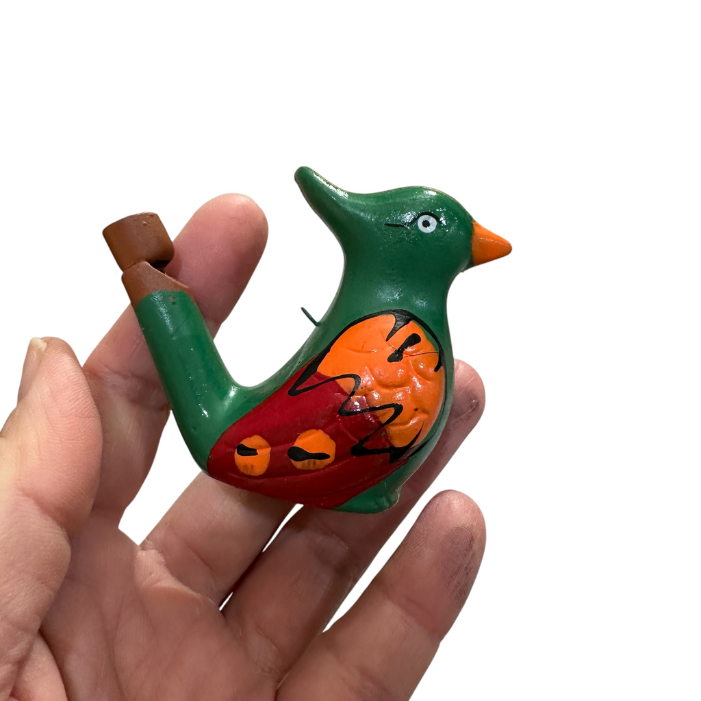 Clay Water Whistle Bird (Dark green crest) Music Frog Co