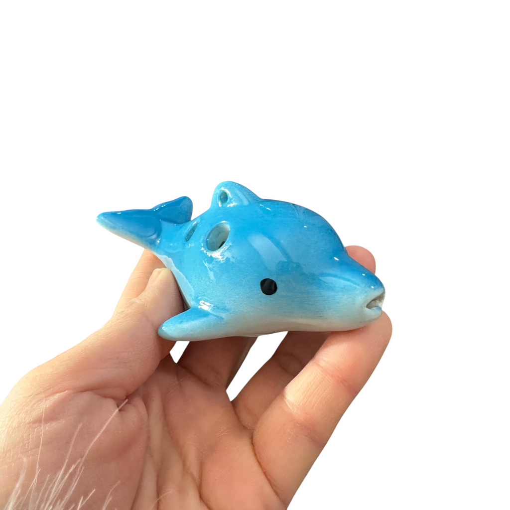 Ceramic Dolphin Ocarina Sky Blue Music Frog Co