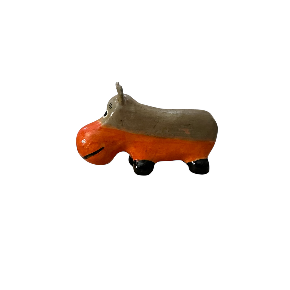 Mini Wooden Hippo Figurine (Orange) Music Frog Co