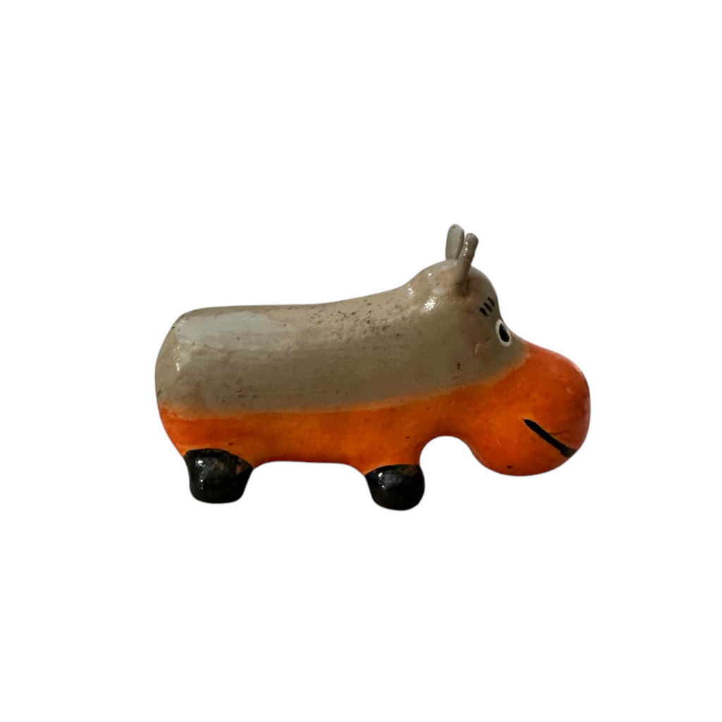 Mini Wooden Hippo Figurine (Orange) Music Frog Co