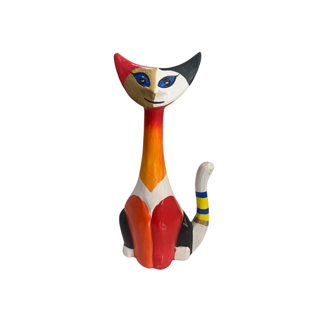 Wooden Cat Modern Tribal Figurine Style Music Frog Co