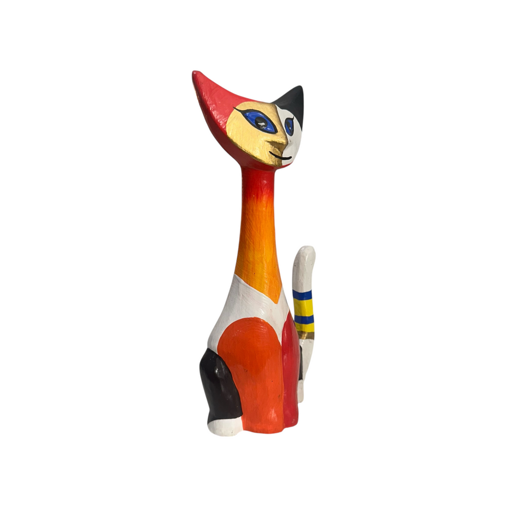 Wooden Cat Modern Tribal Figurine Style Music Frog Co